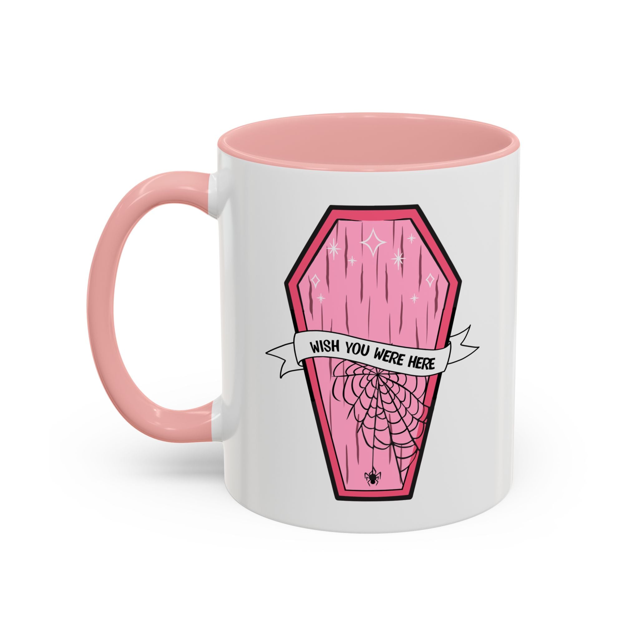 Pink Coffin Coffee Mug – "Wish You Were Here" Gothic Cute Tea Mug
