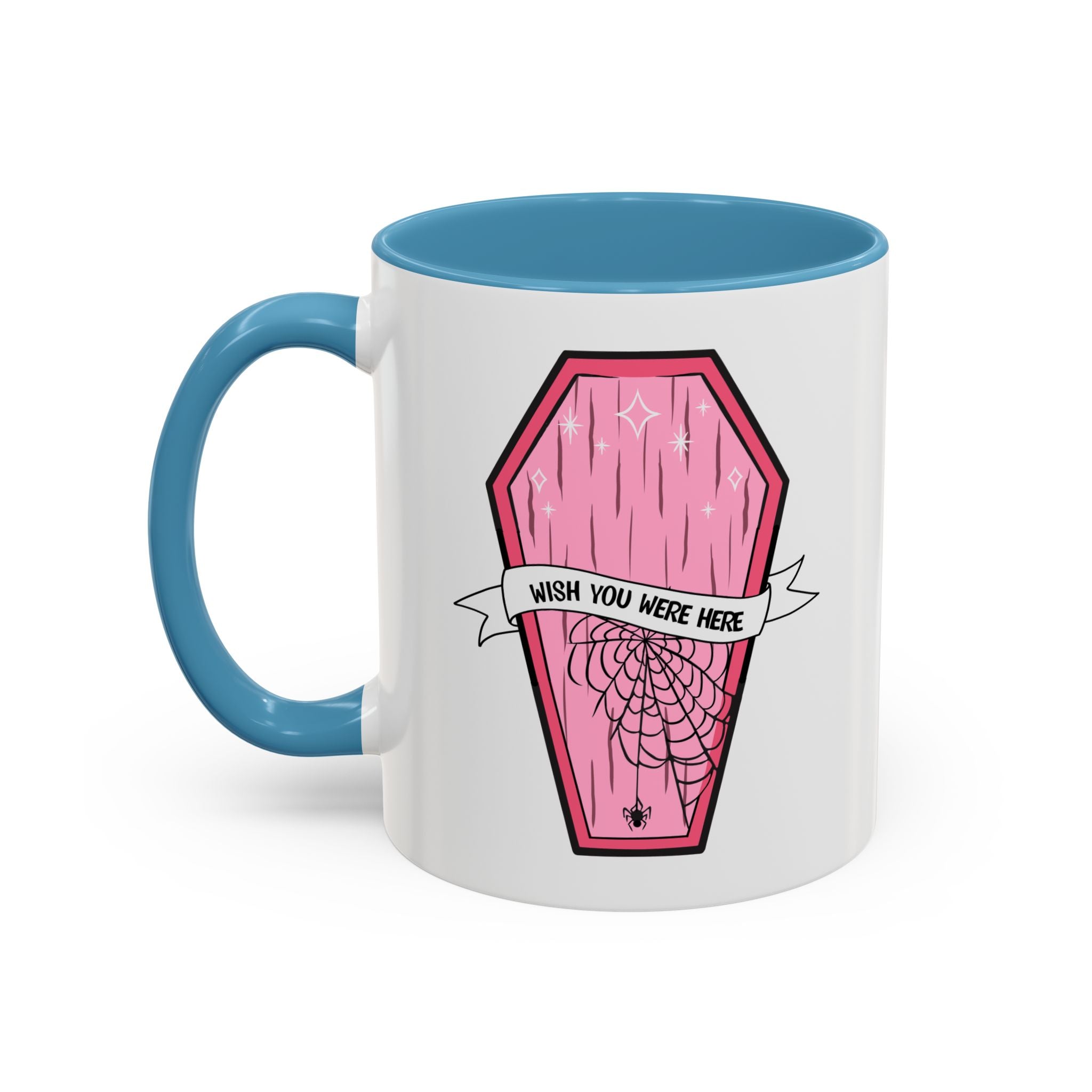 Pink Coffin Coffee Mug – "Wish You Were Here" Gothic Cute Tea Mug