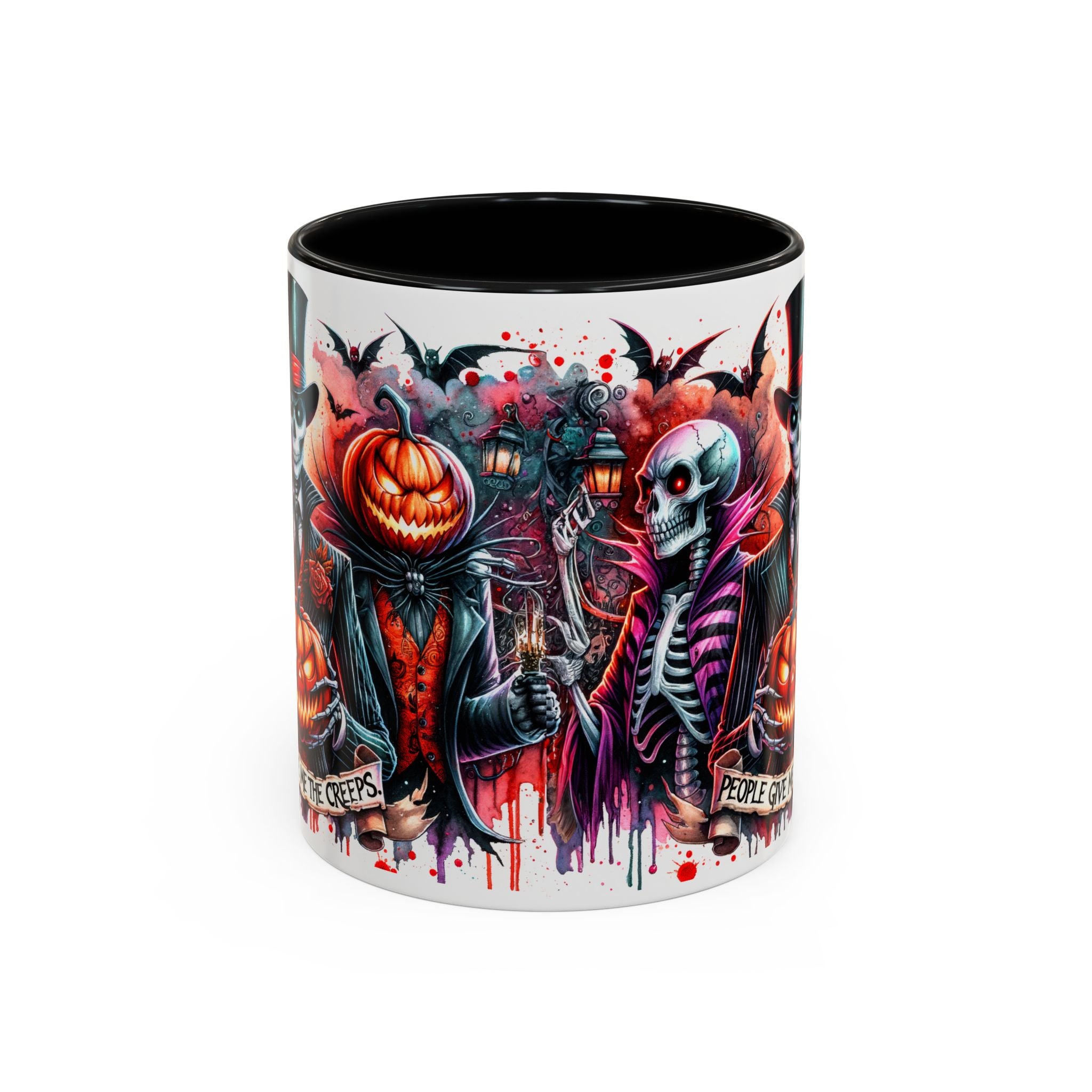 Halloween-themed Accent Coffee Mug, Spooky Skull Mug, Pumpkin Art Cup, Unique Gift for Halloween Lovers, October Decor