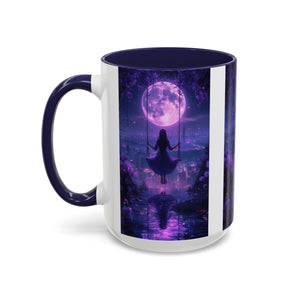anime Dreamy Moonlit Swing Accent Coffee Mug, Artistic Mug, Celestial Coffee Cup, Fantasy Beverage Holder, Gift for Dreamers