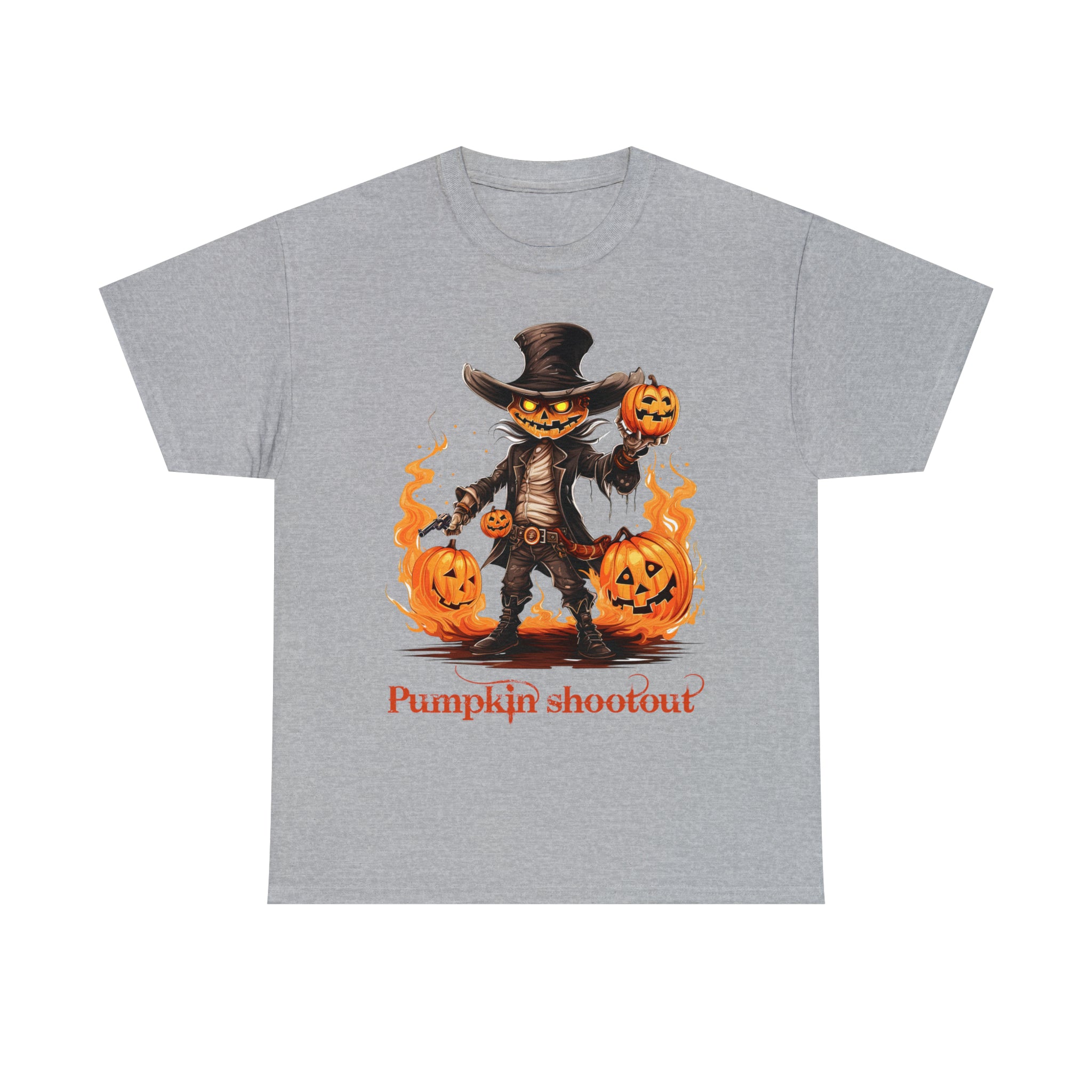 Halloween t shirt pumpkin western style shootout funny fall fun scary stocking stuffer for whole family  cotton tee