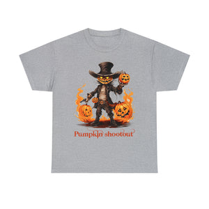 Halloween t shirt pumpkin western style shootout funny fall fun scary stocking stuffer for whole family  cotton tee