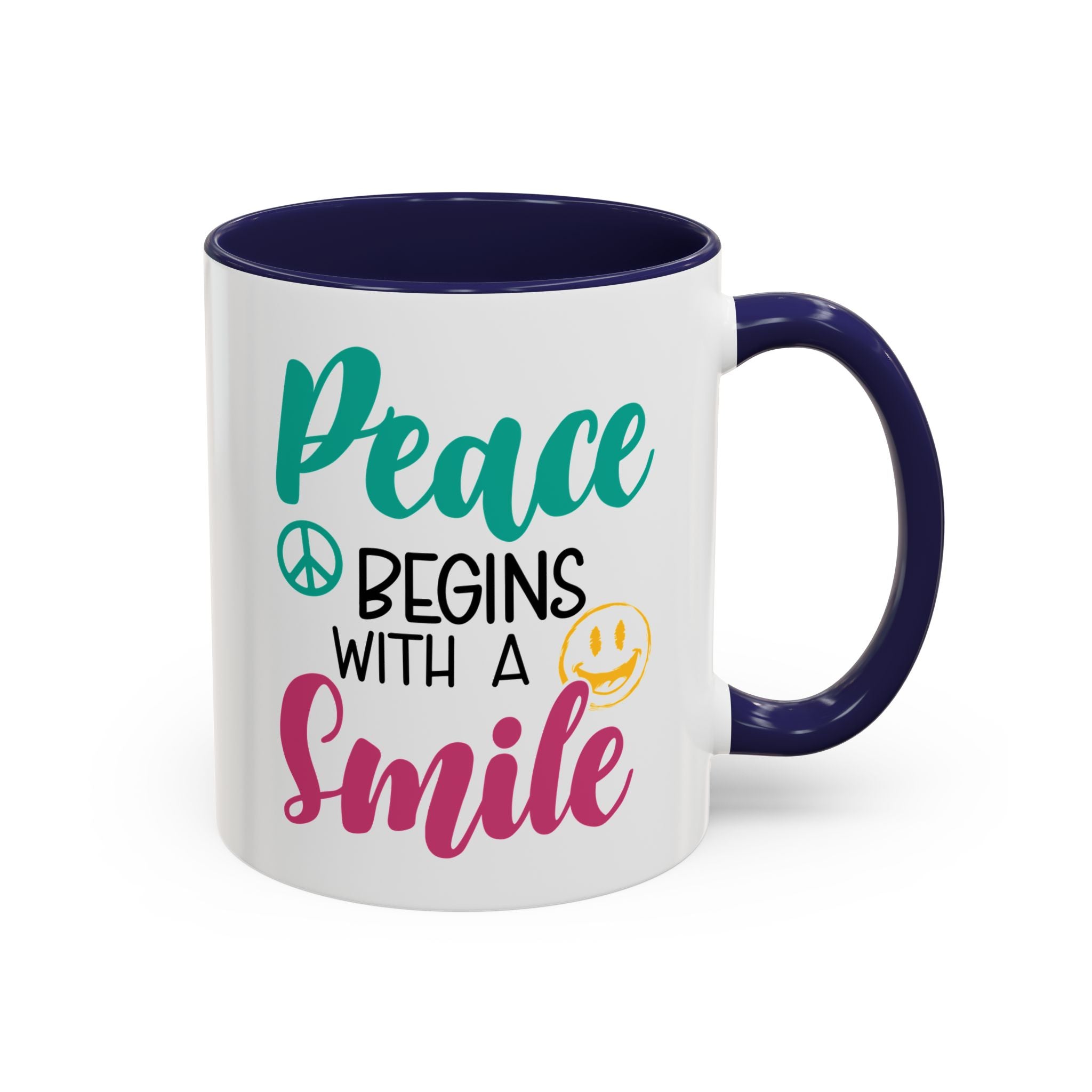 Inspirational Peace Coffee Mug - "Peace Begins with a Smile" - 11oz & 15oz