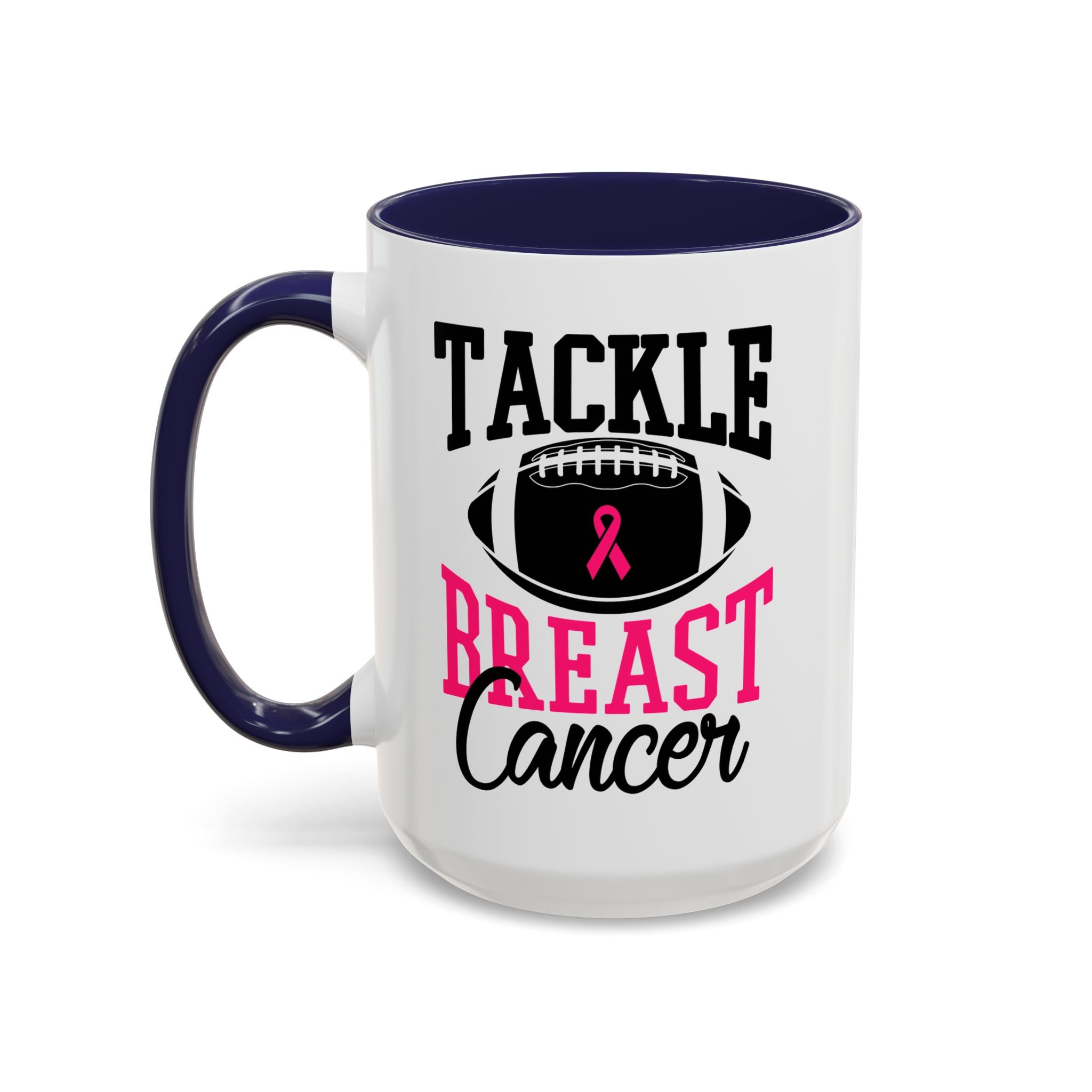Tackle Breast Cancer Coffee Mug, Supportive Gift for Football Fans, Awareness Mug, Cheer Team Spirit, Fundraiser Drinkware