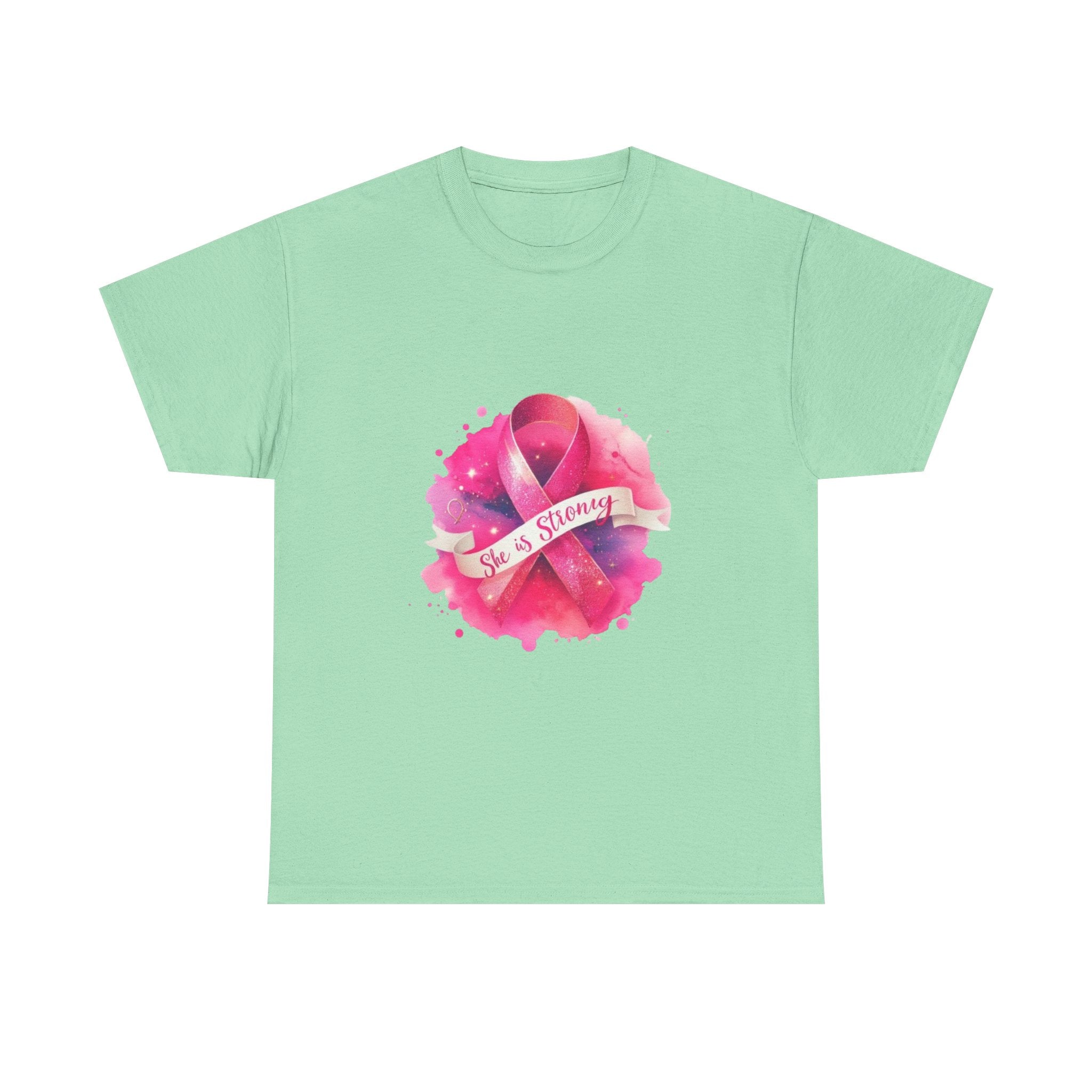 Empowering Cancer Awareness Tee - She is Strong, Support Shirt, Gift for Survivors, Pink Ribbon Apparel, Breast Cancer Awareness