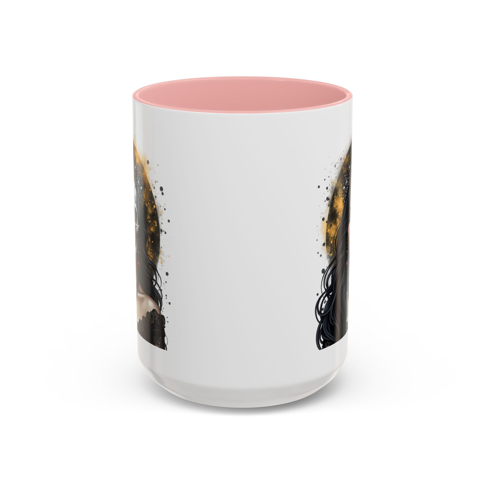 Gothic Art Accent Mug - Artistic Skull & Lady Design, Unique Coffee Cup for Halloween, Gift for Her, Decorative Kitchenware, Dark Aesthetic