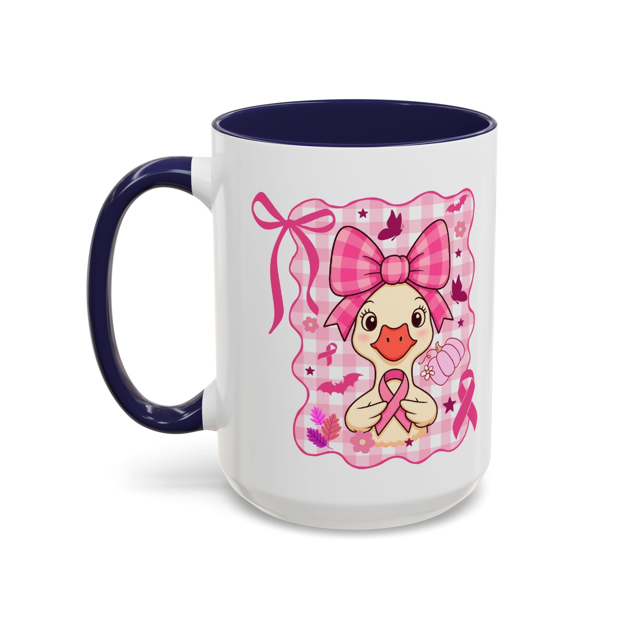 Pink Ribbon Duck Coffee Mug for Breast Cancer Awareness, Cute Gift for Her, Supportive Breast Cancer Mug, Unique Coffee Cup, Holiday Present