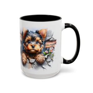 Cute Dog Peeking Coffee Mug, Pet Lover Gift, Yorkshire Terrier Mug, Animal Lover Coffee Cup, Dog-Themed Drinkware, Doggie Mug