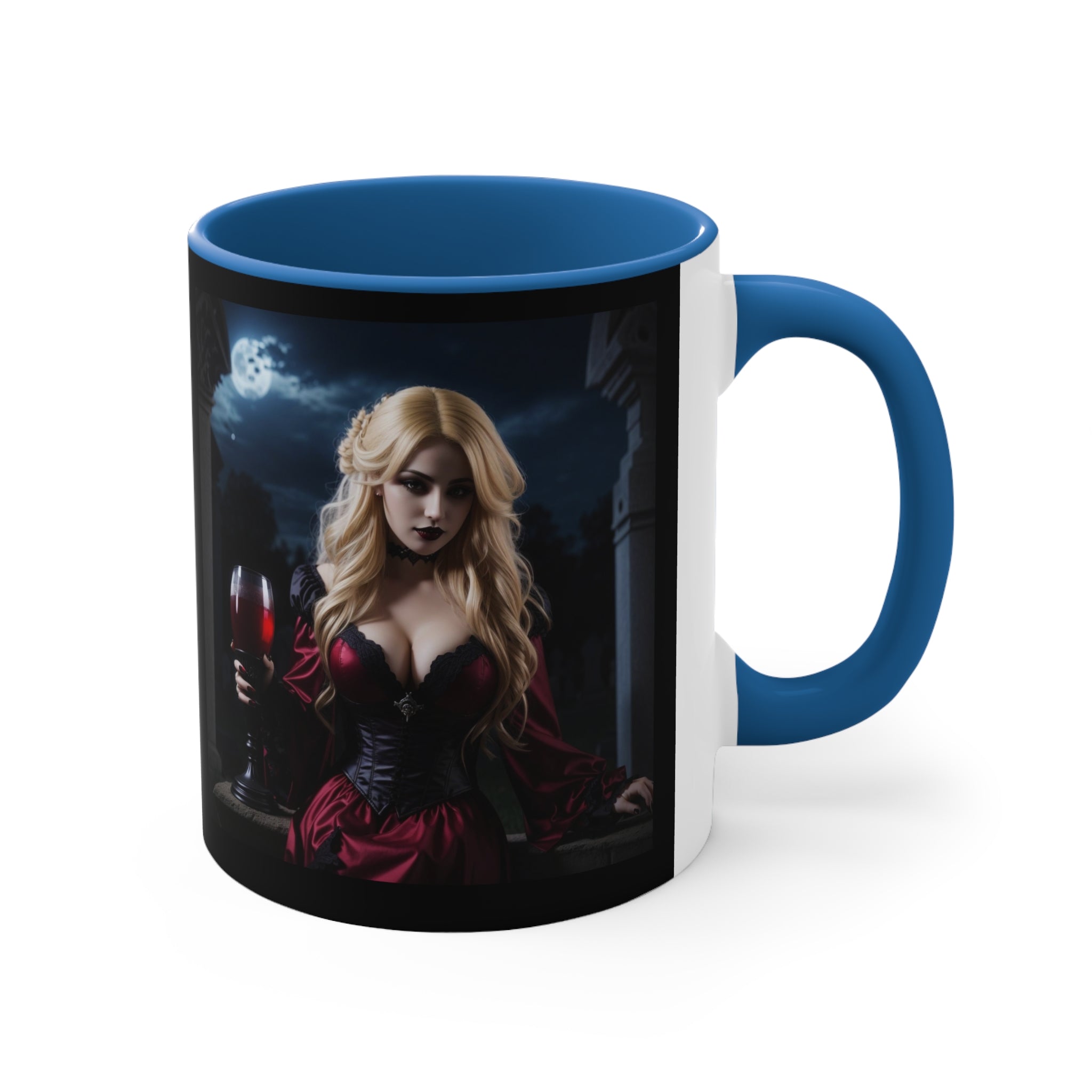 gothic blonde vampire drinking blood Accent Coffee Mug, 11oz