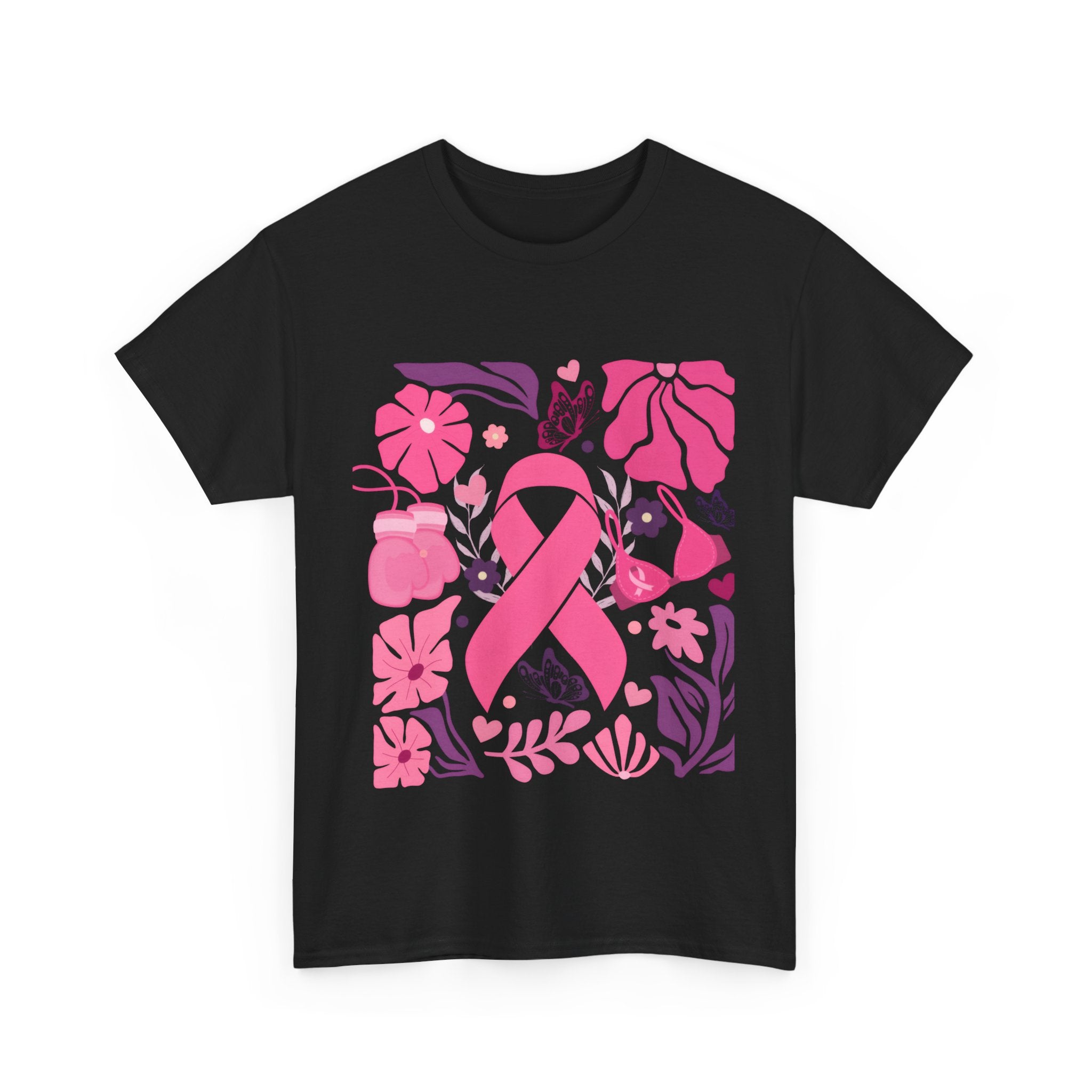 Pink Ribbon Awareness Tee, Flower Power Shirt, Support Breast Cancer, Unisex Cotton T-shirt, Thoughtful Gift for Her