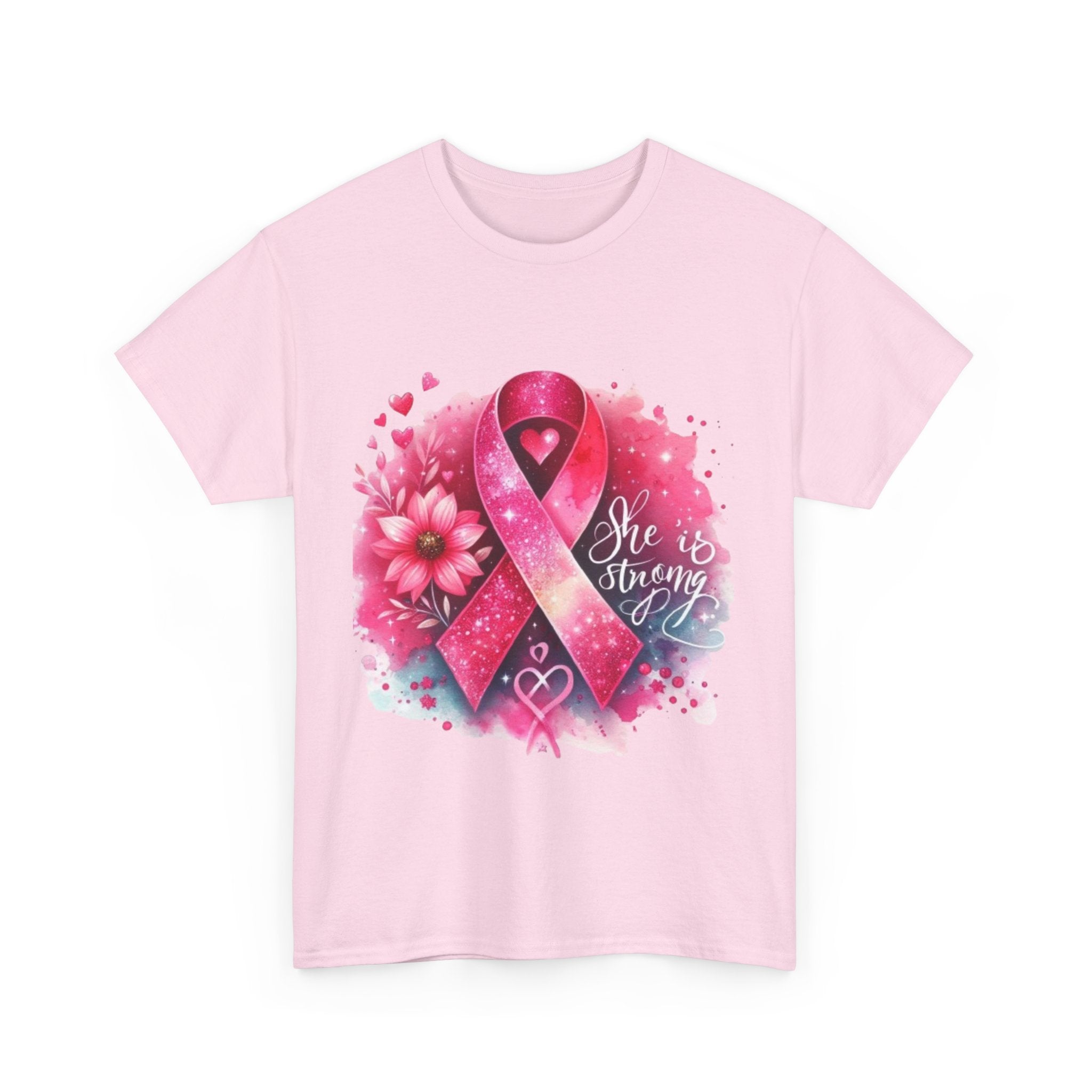 Breast Cancer Awareness Tee - She is Strong, Support Shirt, Gift for Fighters, Awareness Month Apparel, Inspirational T-Shirt