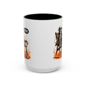 Funny I'M fine  Skeleton on fire Coffee Mug - Humor Gift for Halloween, Coffee Lovers,  Decor, Gag Gift, 11-15oz Accent Mug