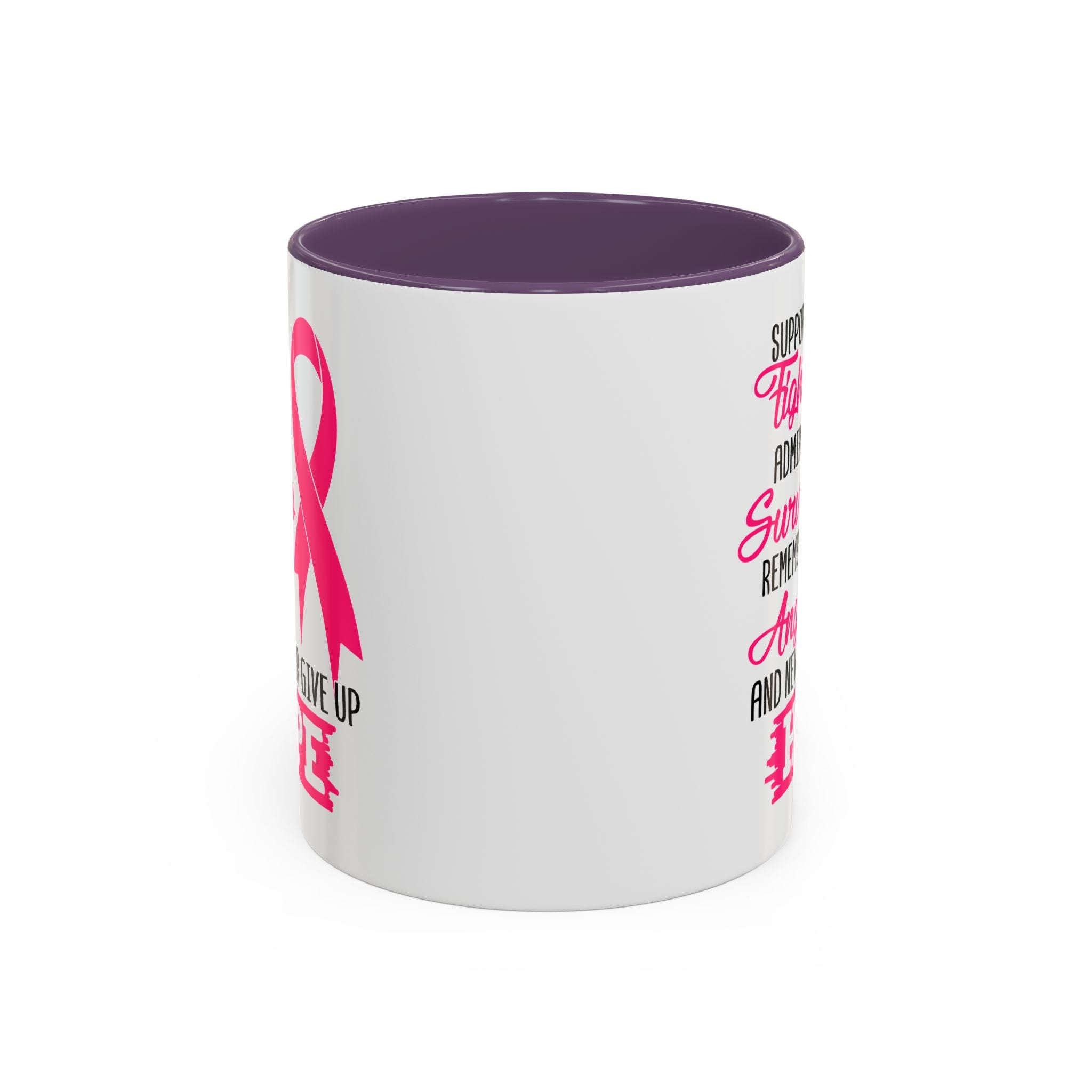 Inspirational Pink Ribbon Coffee Mug: Support Fighters, Admire Survivors, Celebrate Hope, Gift for Cancer Awareness, Motivational Mug