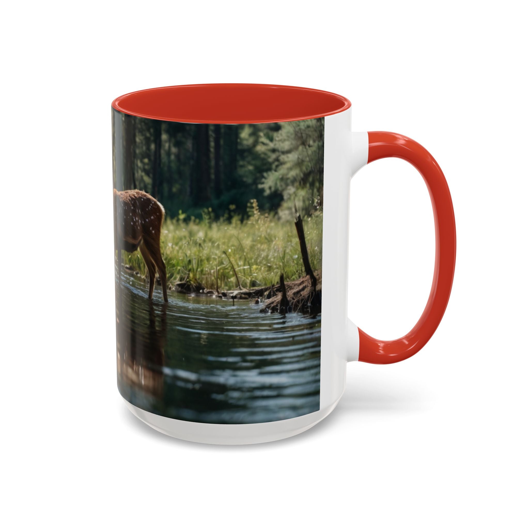 Deer at Stream Accent Coffee Mug — Scenic Wildlife Photo Mug (11/15oz) nature lovers