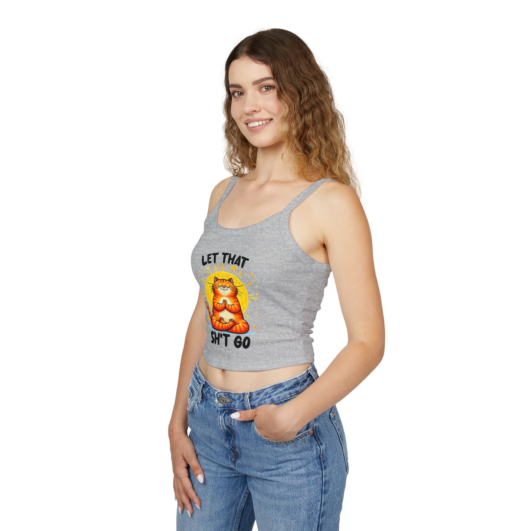 Funny Cat Women's Spaghetti Strap Tank Top - "Let That Sh*t Go" Design