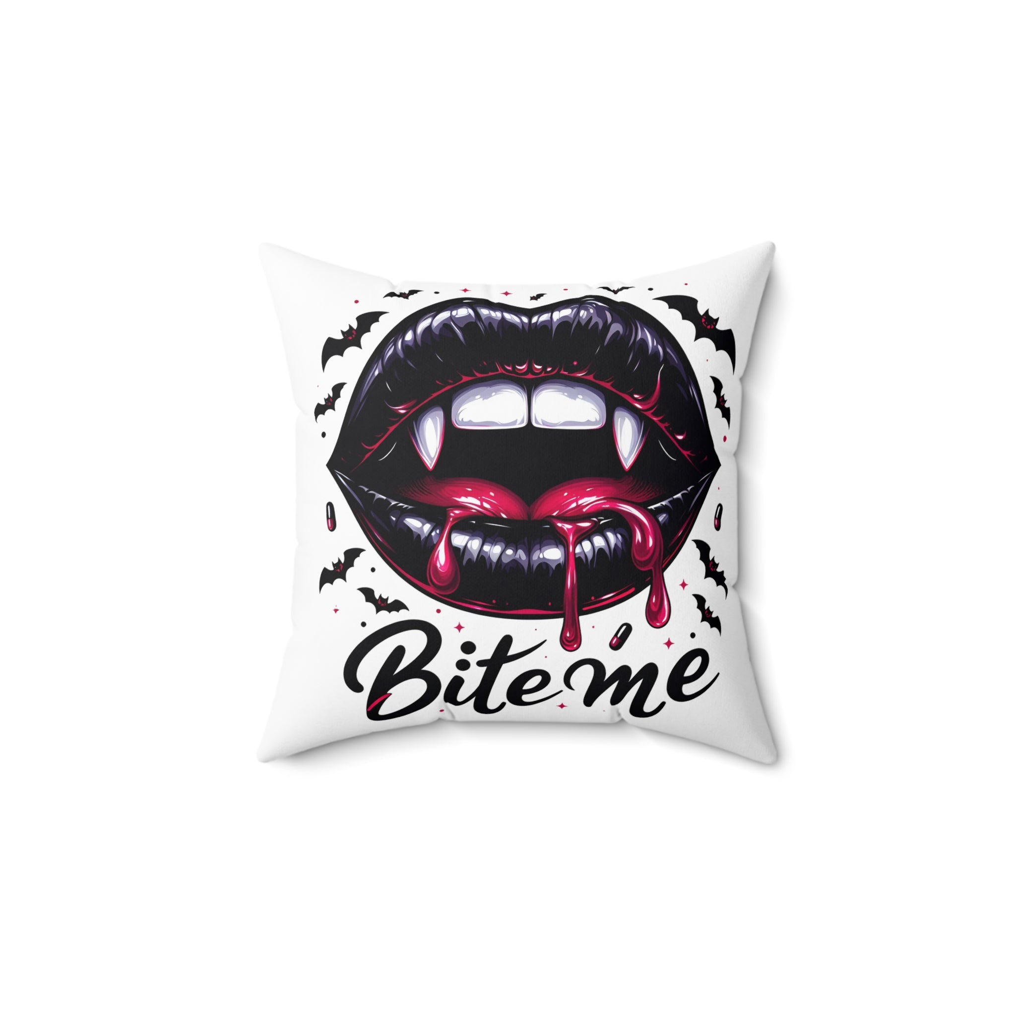 Vampire Bite Pillow — "Bite Me" Gothic Vampire Lips Decorative Throw Pillow