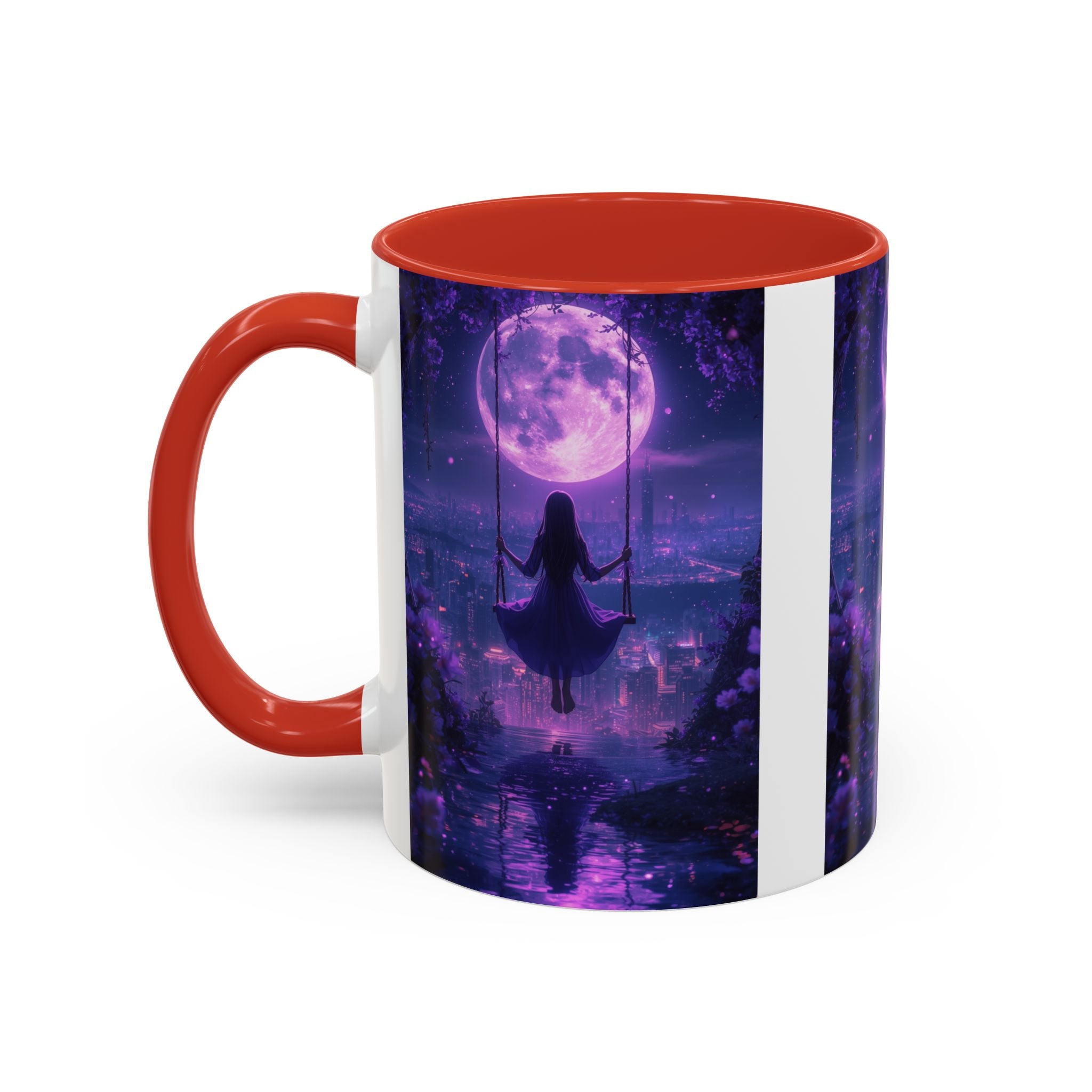 anime Dreamy Moonlit Swing Accent Coffee Mug, Artistic Mug, Celestial Coffee Cup, Fantasy Beverage Holder, Gift for Dreamers