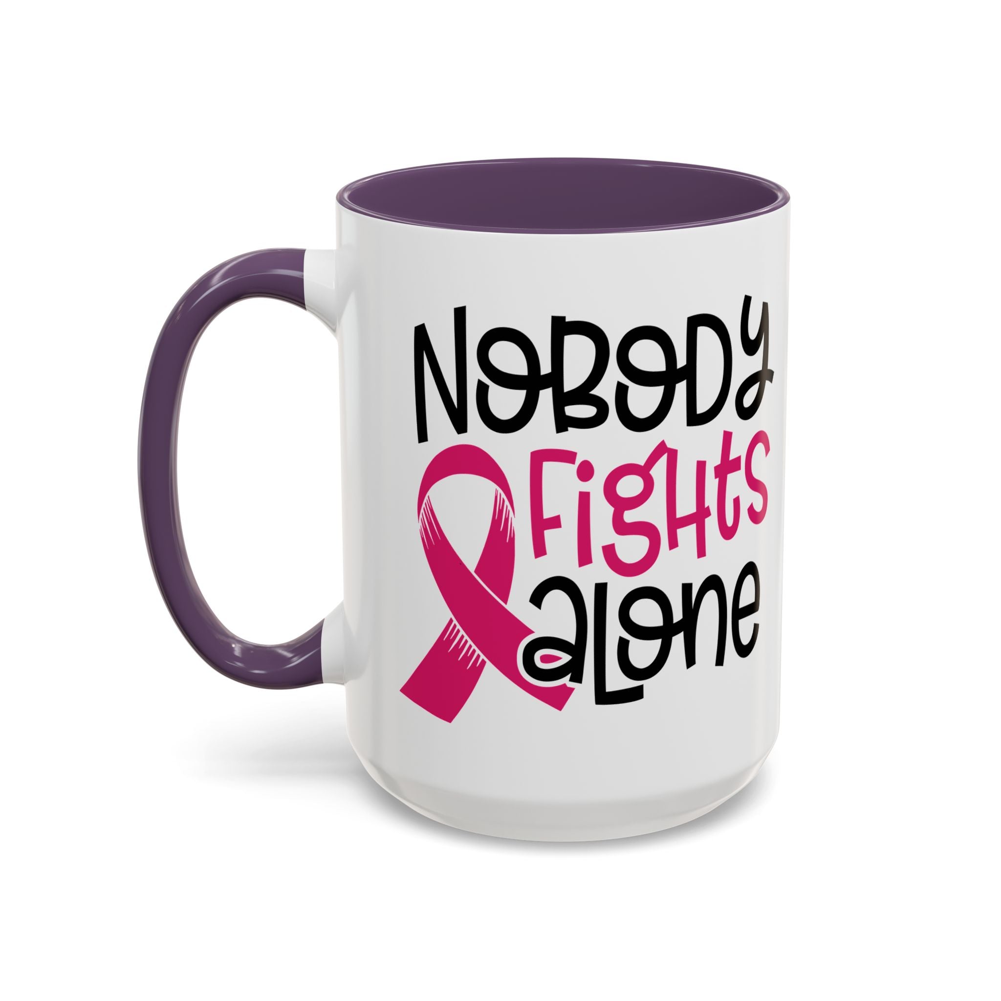 Inspirational Coffee Mug for Support - 'Nobody Fights Alone' | Breast Cancer Awareness Gift, Motivational Mug, Friendship Gift, Self-Care