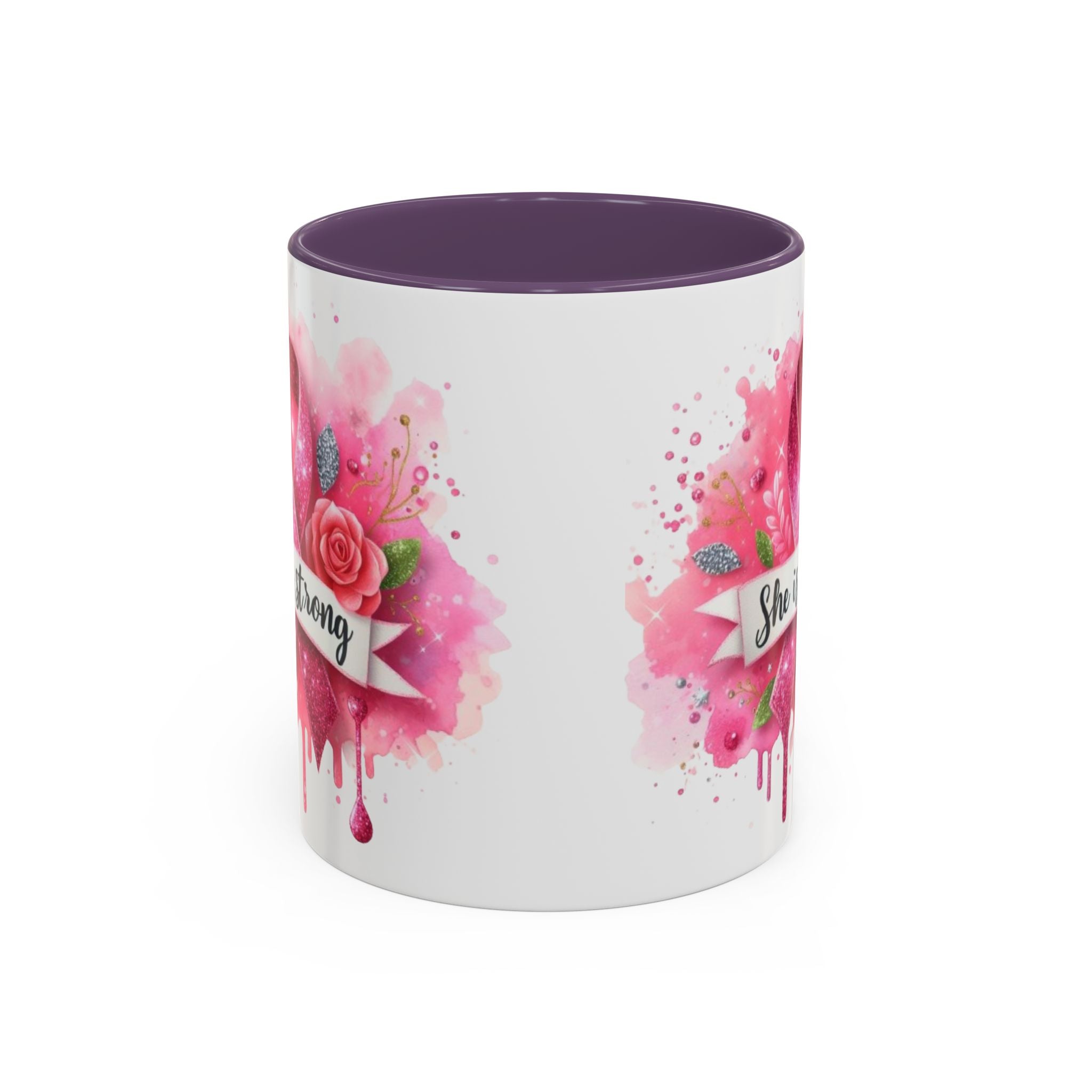 Empowering Pink Ribbon Coffee Mug - She Is Strong, Inspirational Gift for Breast Cancer Awareness, Motivational Drinkware, Supportive [...]