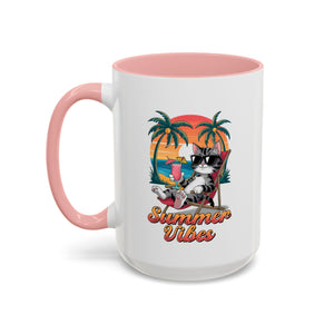 Summer Vibes Coffee Mug, Tropical Cat Mug, Beach Lover Gift, Fun Animal Sipware, Vacation-themed Drinkware, Pet Lover Cup