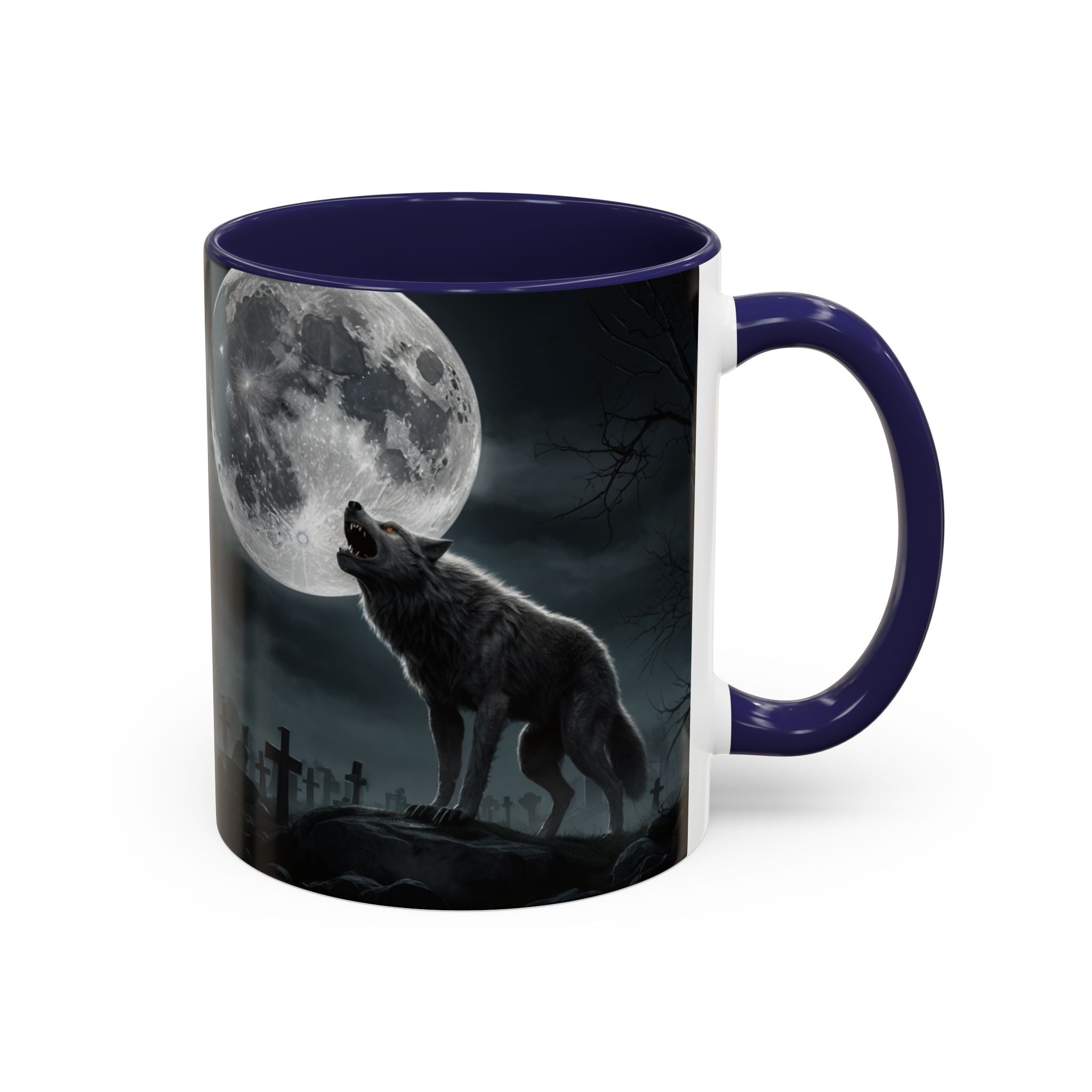 Howling Wolf Moon Coffee Mug – Gothic Graveyard Accent Mug (11/15oz) fantasy