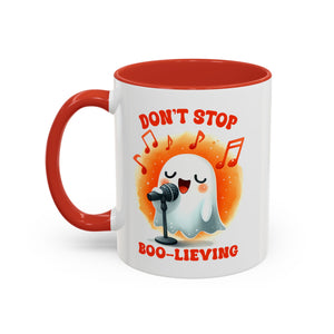 Ghost Coffee Mug, Perfect for Halloween, Fun Gift for Kids & Adults, Don't Stop Boo-lieving Mug, Caffeinated Spirits