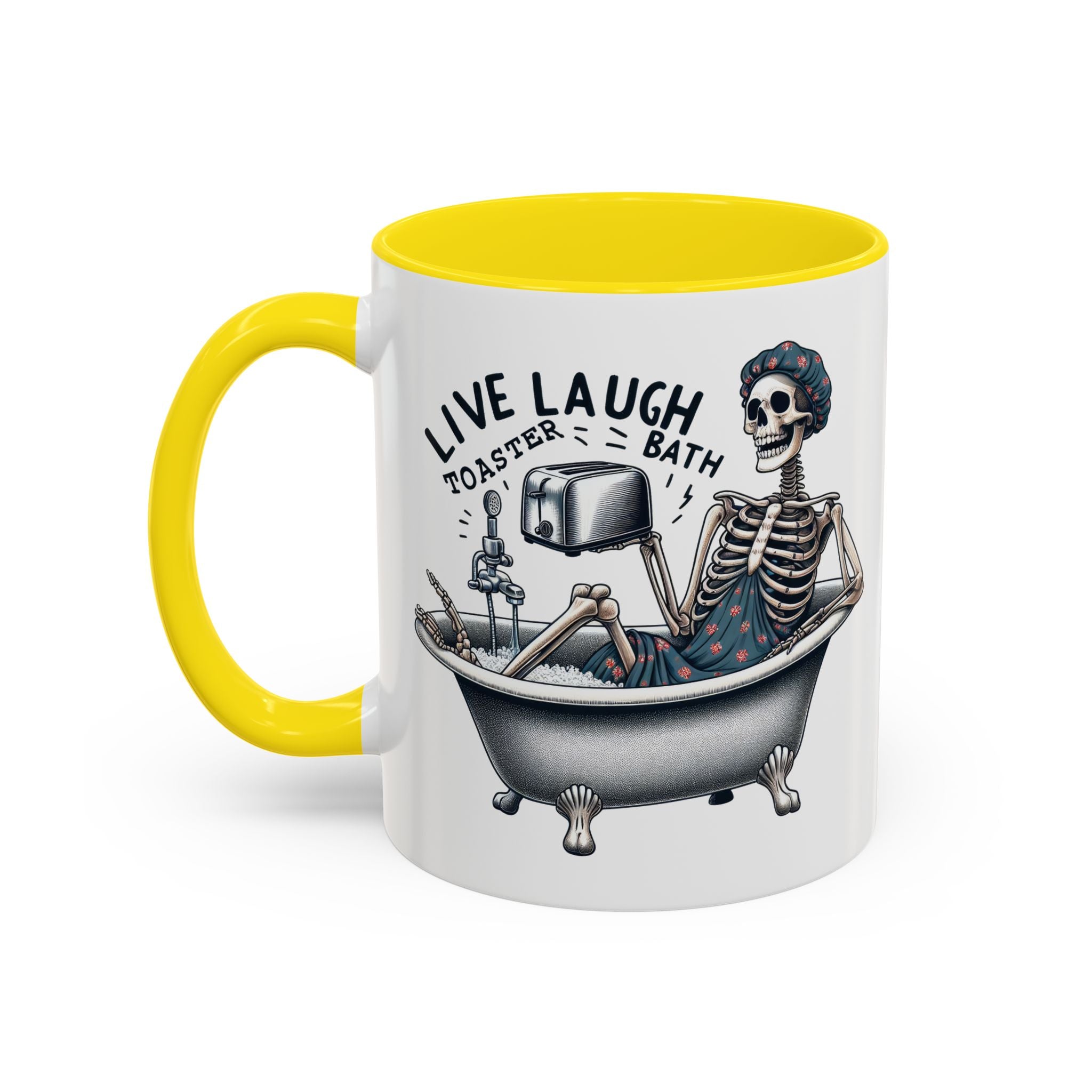 Skeleton Bath Time Coffee Mug, Live Laugh Roast & Relax Skeleton Mug, Funny Gift for Halloween, Quirky Kitchen Decor, Unique Coffee Cup