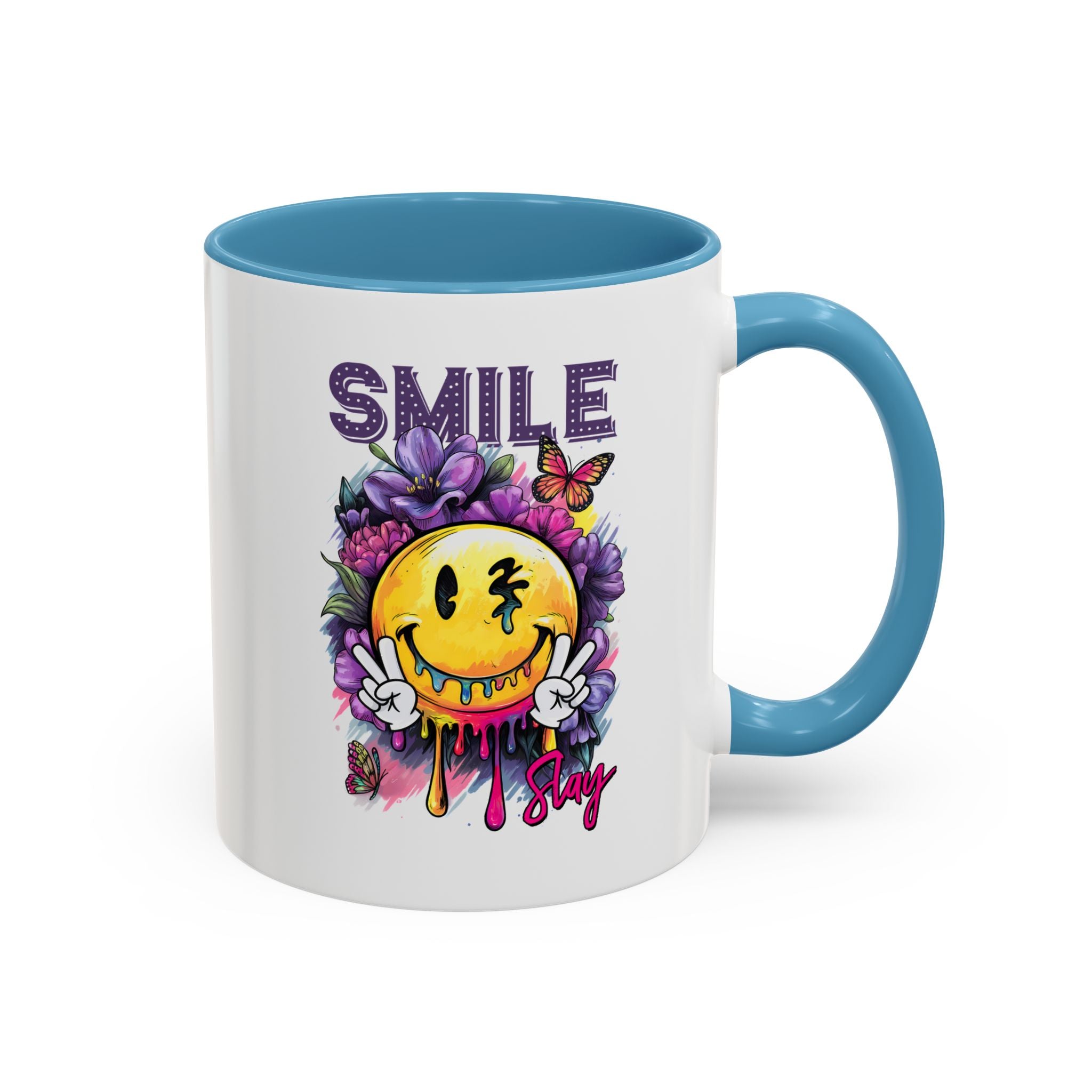 Smile Stay Accent Coffee Mug - Vibrant Floral Design for Positive Vibes