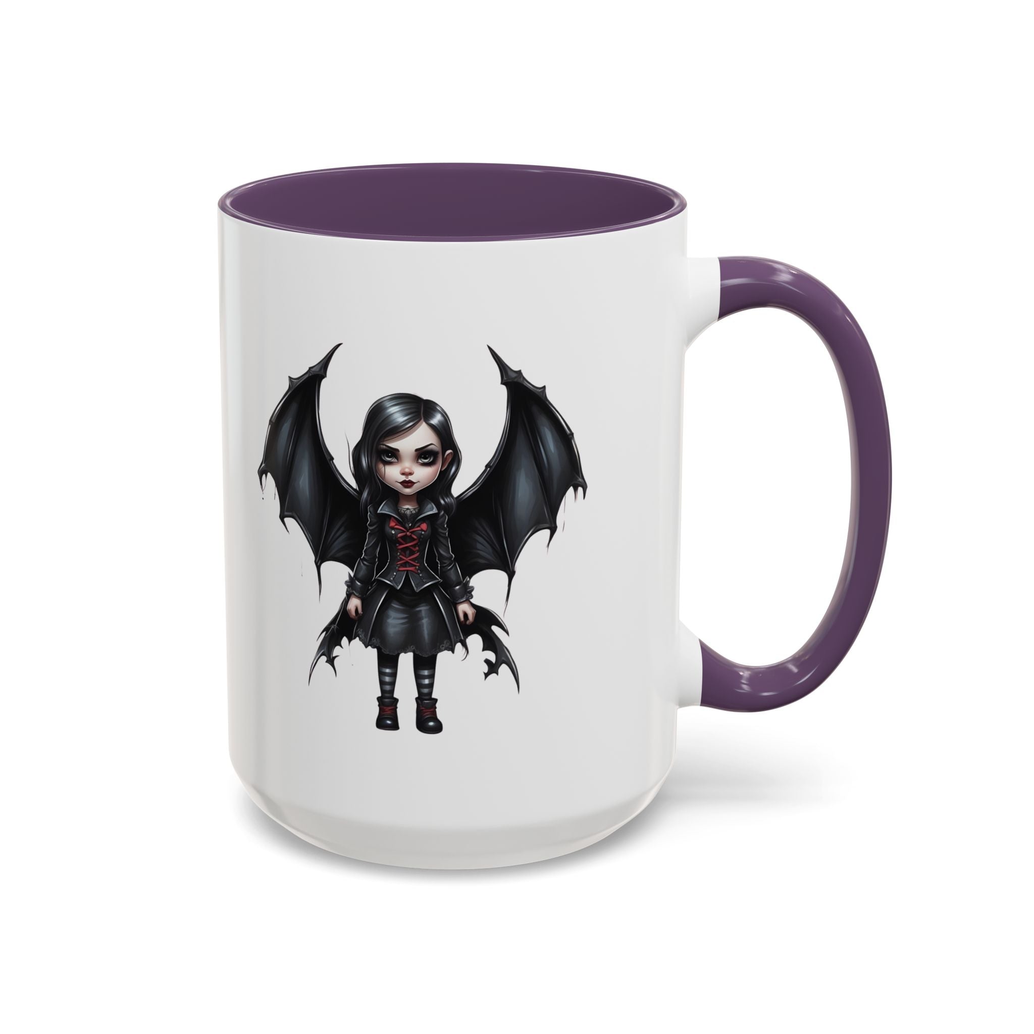 Gothic vampire girl with bat wings horror art Accent Coffee Mug (11, 15oz) vamp18