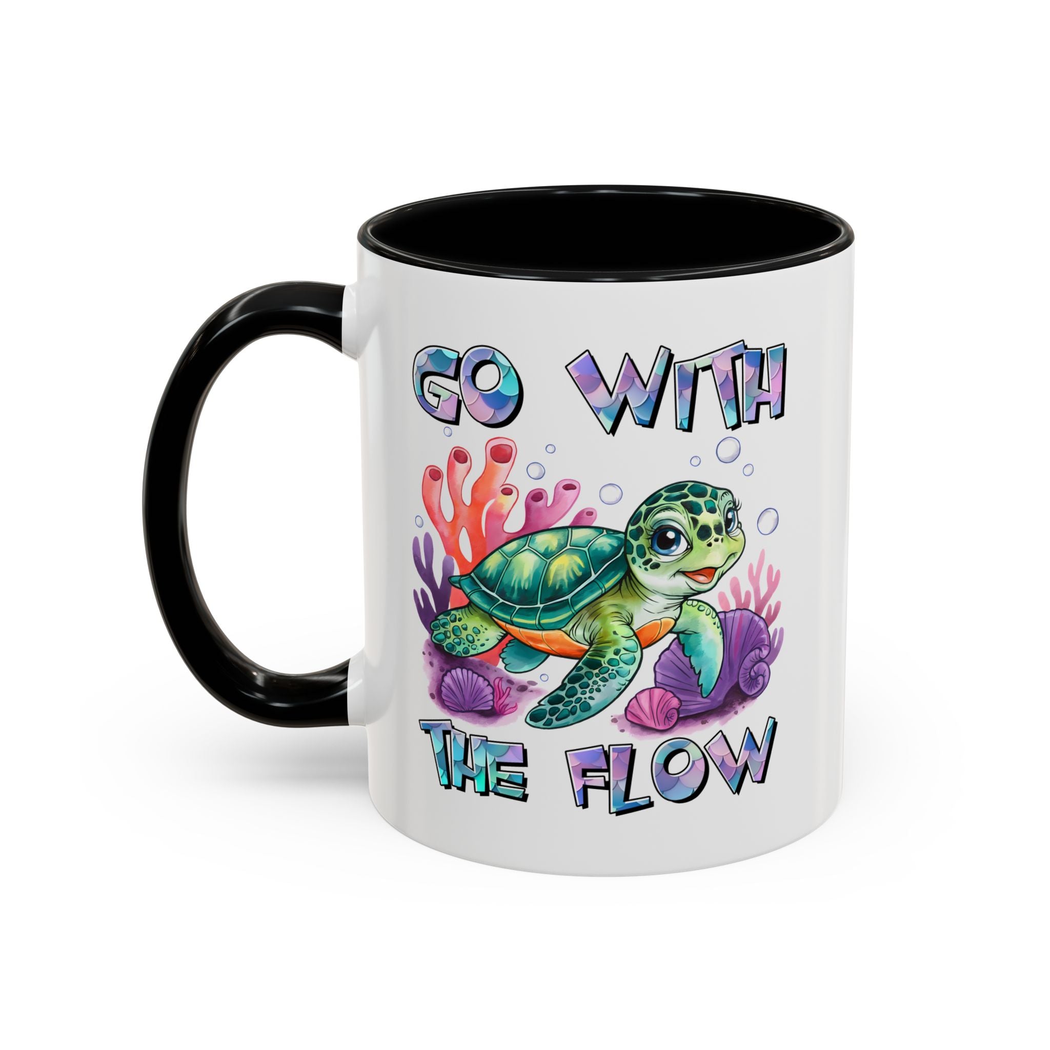 Ocean-Inspired Accent Coffee Mug - 'Go With The Flow' Design turtle