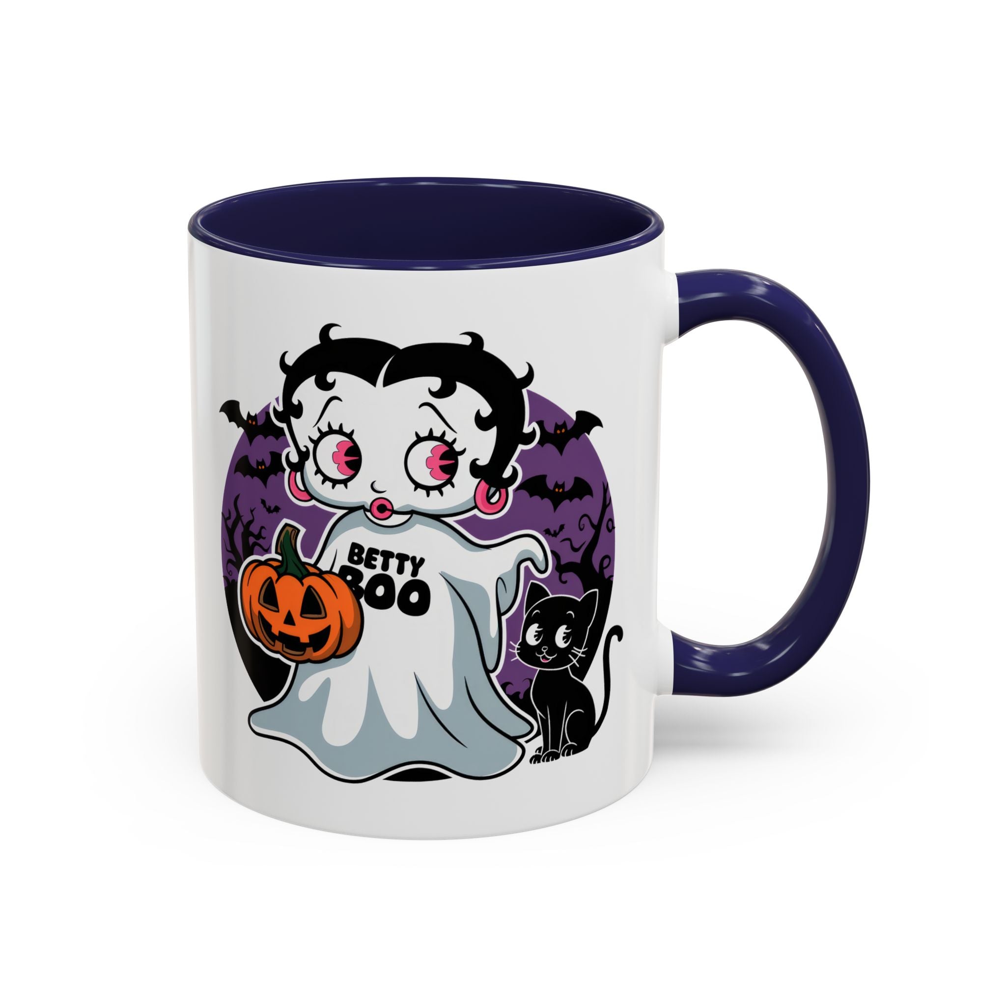 Betty Boo Halloween Ghost Mug — Cute Spooky Pumpkin & Black Cat Accent Coffee Cup