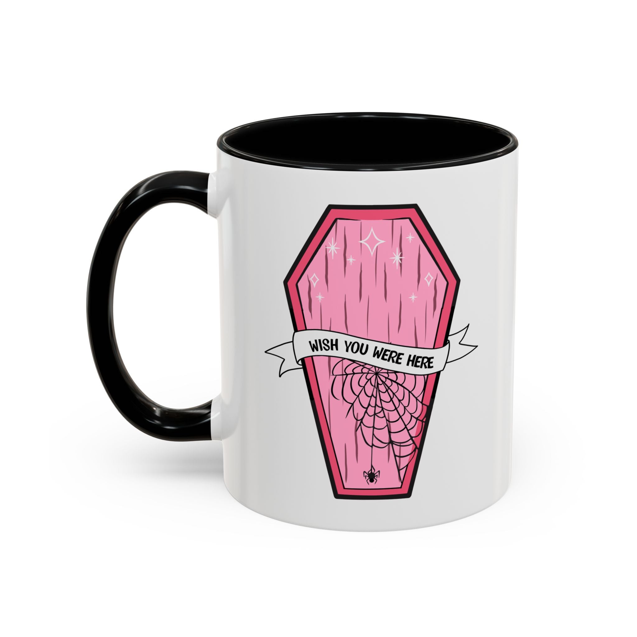 Pink Coffin Coffee Mug – "Wish You Were Here" Gothic Cute Tea Mug
