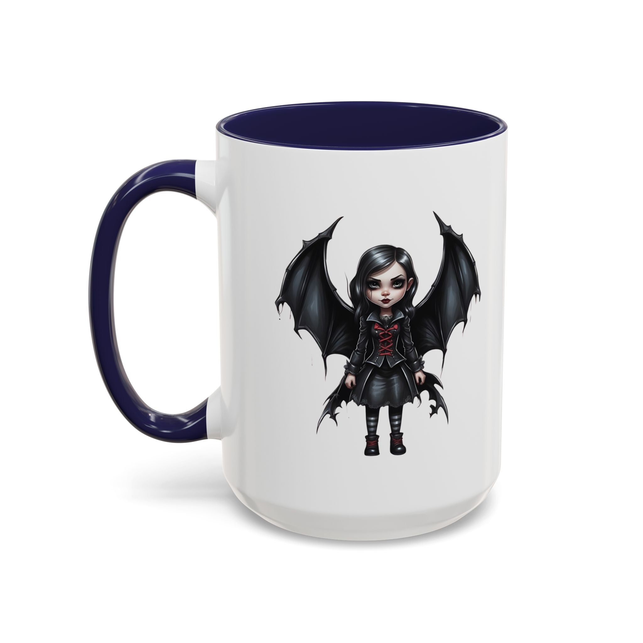 Gothic vampire girl with bat wings horror art Accent Coffee Mug (11, 15oz) vamp18