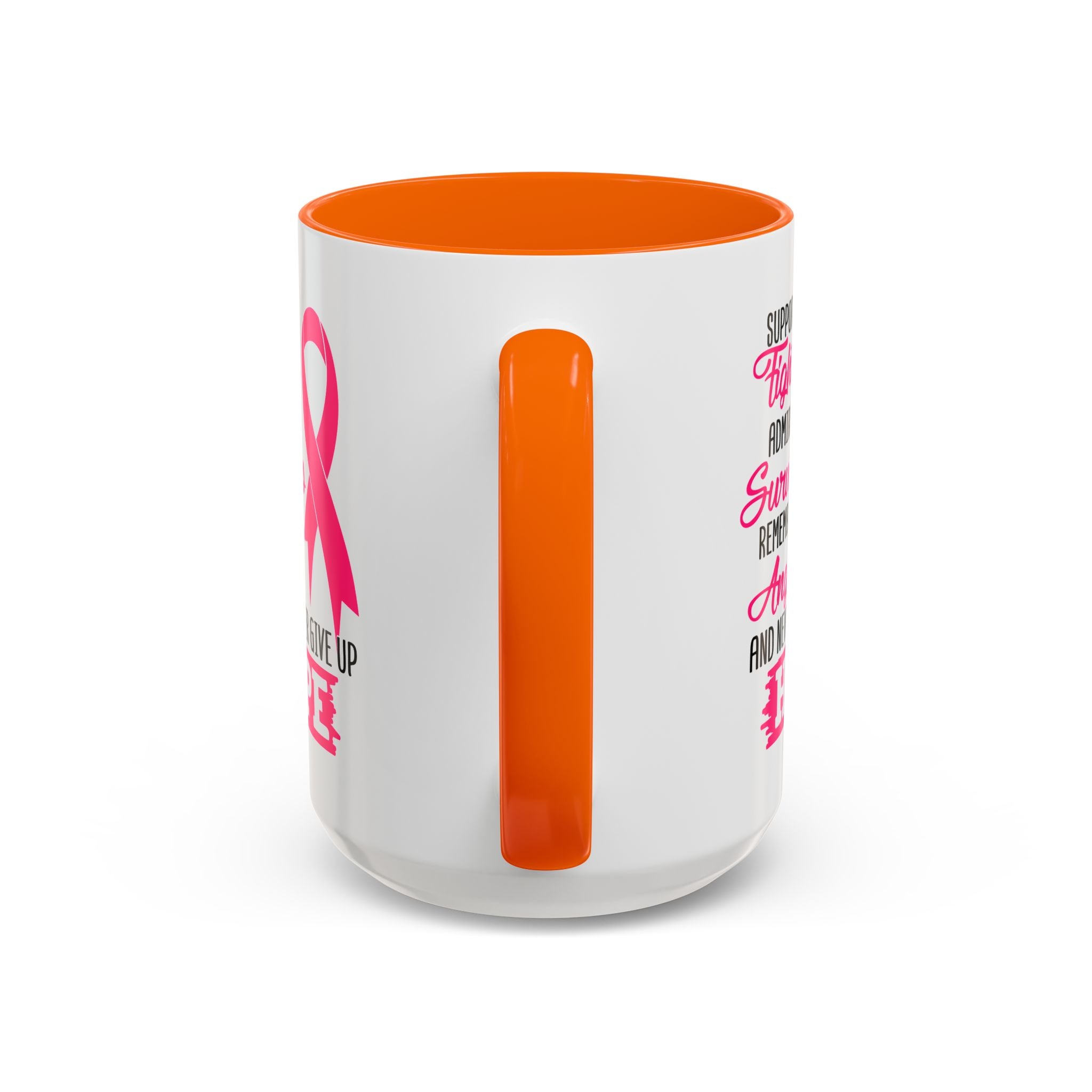 Inspirational Pink Ribbon Coffee Mug: Support Fighters, Admire Survivors, Celebrate Hope, Gift for Cancer Awareness, Motivational Mug