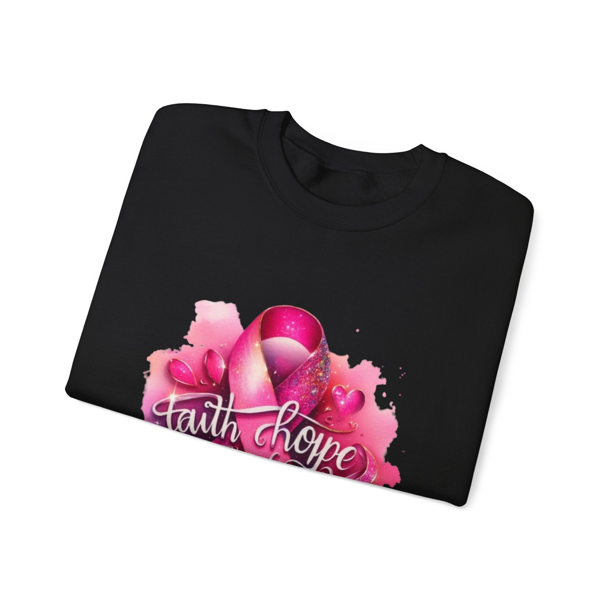 Breast Cancer Awareness Sweatshirt, Faith Hope Love Crewneck, Comfort Fashion, Supportive Gift for Her, Pink Ribbon Apparel