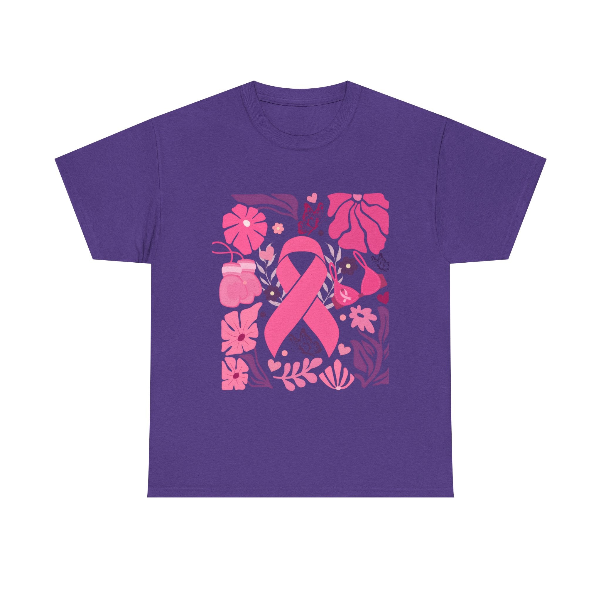 Pink Ribbon Awareness Tee, Flower Power Shirt, Support Breast Cancer, Unisex Cotton T-shirt, Thoughtful Gift for Her