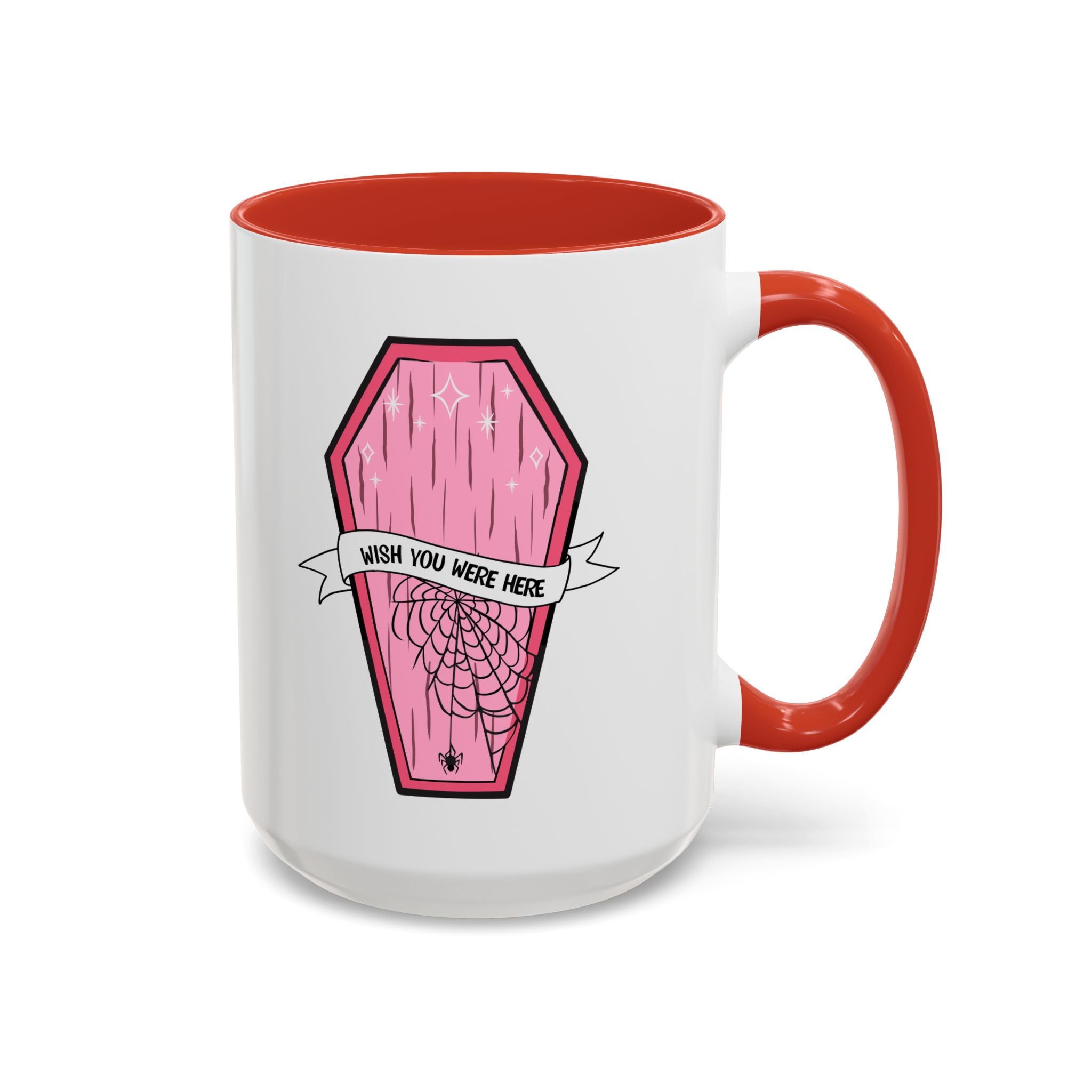 Pink Coffin Coffee Mug – "Wish You Were Here" Gothic Cute Tea Mug