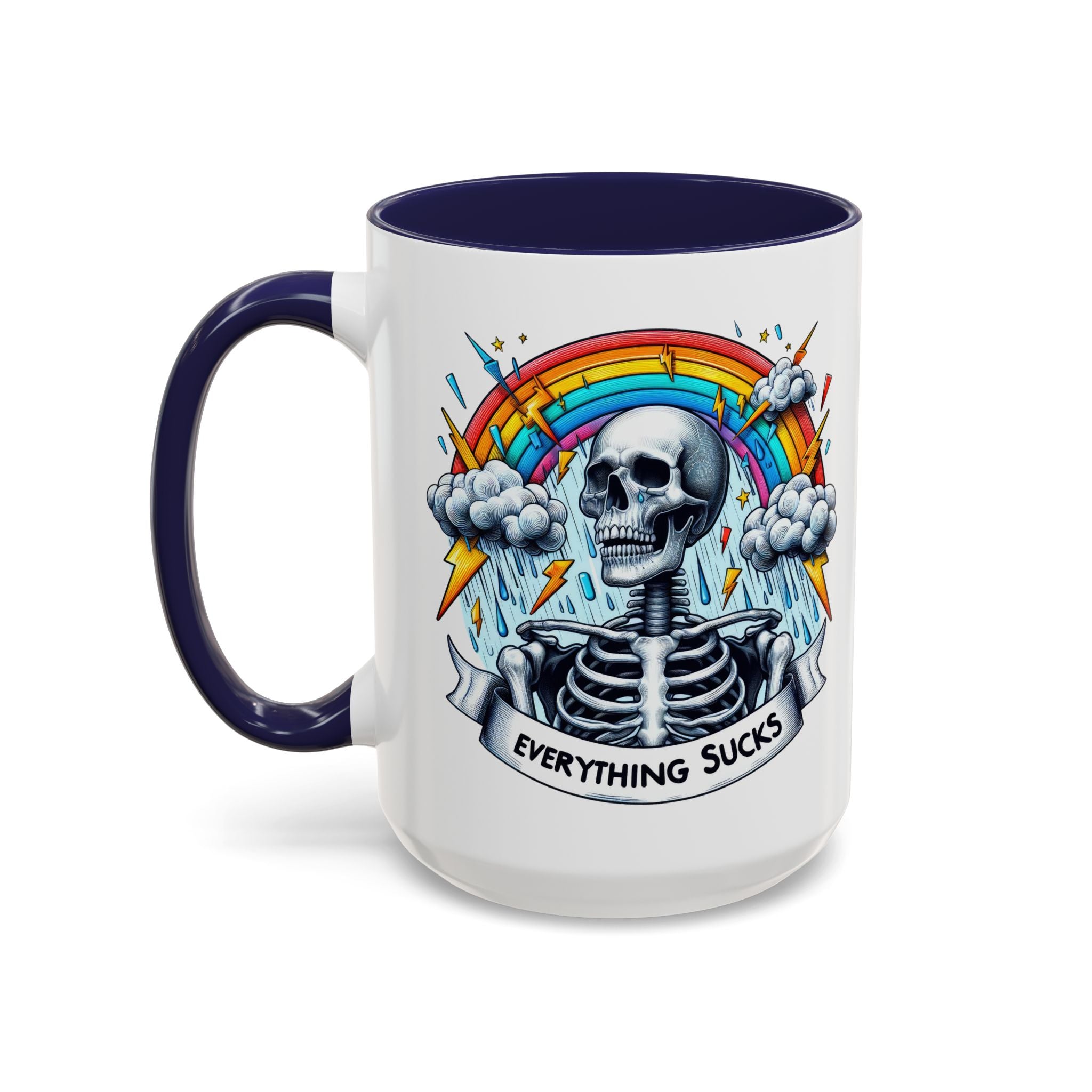 Everything Sucks Skeleton Coffee Mug | 11oz 15oz | Unique Gift for Coffee Lovers, Goth Home Décor, Quirky Humor Mug, Dark Aesthetic