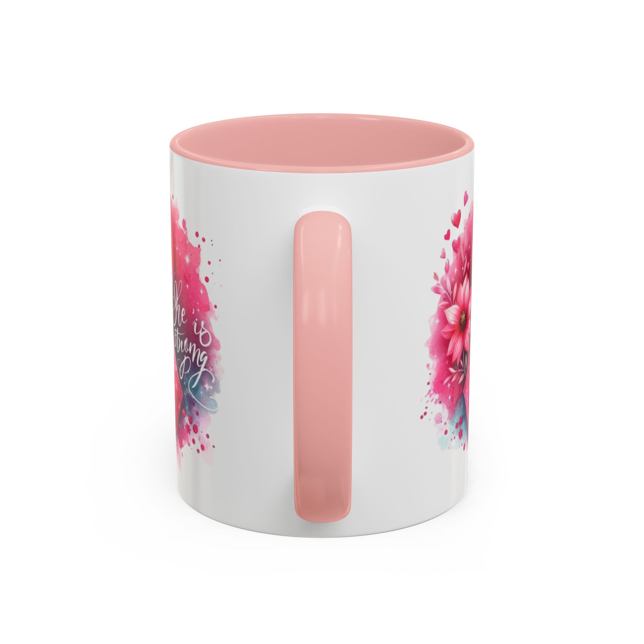 Breast Cancer Awareness Coffee Mug - Inspirational Gift, Motivational Drinkware, Supportive Cup, Pink Ribbon Design, She Is Strong