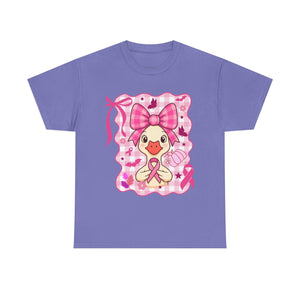 Cute Pink Ribbon Duck Tee, Breast Cancer Awareness Shirt, Funny Unisex Cotton T-Shirt, Gift for Her, Cute Animal Apparel