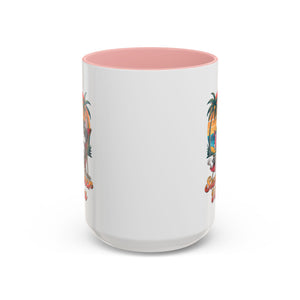Summer Vibes Coffee Mug, Tropical Cat Mug, Beach Lover Gift, Fun Animal Sipware, Vacation-themed Drinkware, Pet Lover Cup