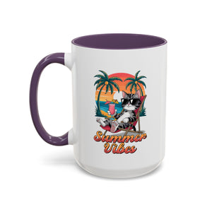Summer Vibes Coffee Mug, Tropical Cat Mug, Beach Lover Gift, Fun Animal Sipware, Vacation-themed Drinkware, Pet Lover Cup