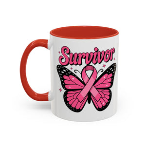 Survivor Butterfly Coffee Mug, Inspirational Gift, Pink Ribbon Mug, Breast Cancer Awareness, Empowerment Cup, Motivational Drinkware