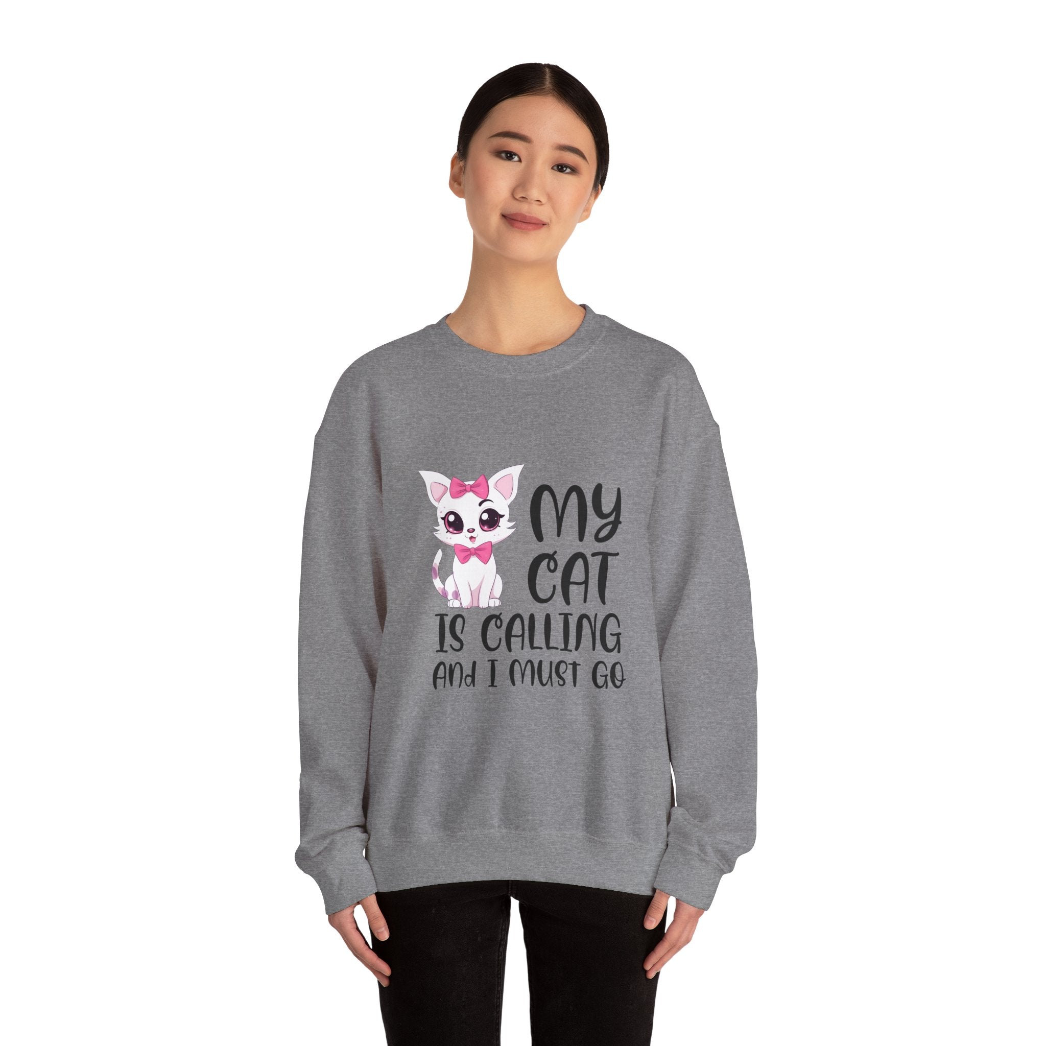 Cute Cat Lover Sweatshirt, My Cat Is Calling Crewneck, Animal Print Pullover, Pet Owner Gift, Cozy Sweatshirt for Cat Moms