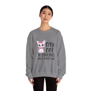 Cute Cat Lover Sweatshirt, My Cat Is Calling Crewneck, Animal Print Pullover, Pet Owner Gift, Cozy Sweatshirt for Cat Moms