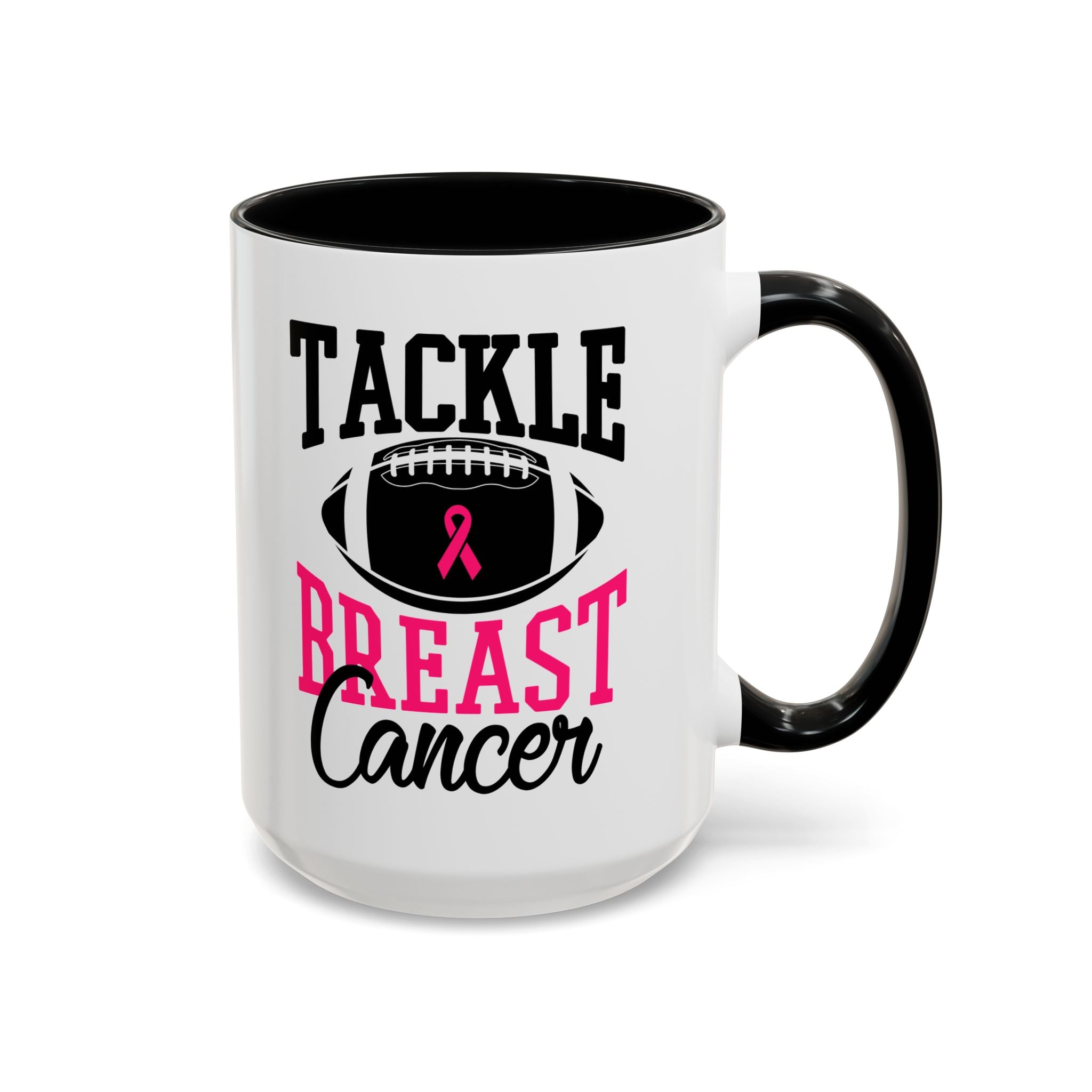 Tackle Breast Cancer Coffee Mug, Supportive Gift for Football Fans, Awareness Mug, Cheer Team Spirit, Fundraiser Drinkware