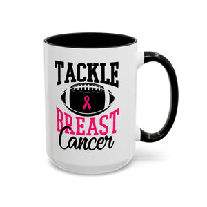 Tackle Breast Cancer Coffee Mug, Supportive Gift for Football Fans, Awareness Mug, Cheer Team Spirit, Fundraiser Drinkware