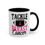 Tackle Breast Cancer Coffee Mug, Supportive Gift for Football Fans, Awareness Mug, Cheer Team Spirit, Fundraiser Drinkware