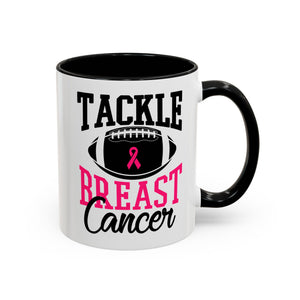 Tackle Breast Cancer Coffee Mug, Supportive Gift for Football Fans, Awareness Mug, Cheer Team Spirit, Fundraiser Drinkware