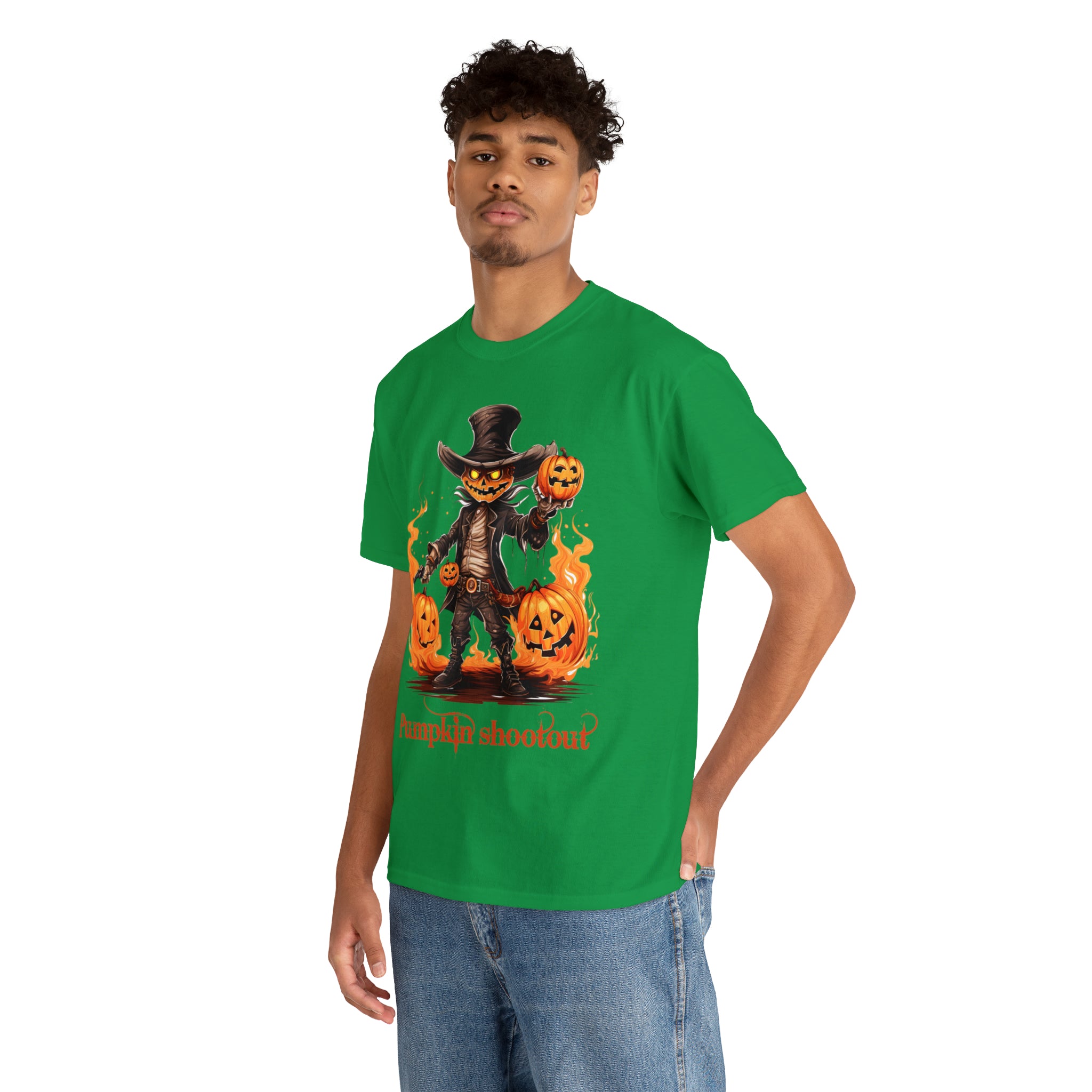 Halloween t shirt pumpkin western style shootout funny fall fun scary stocking stuffer for whole family  cotton tee